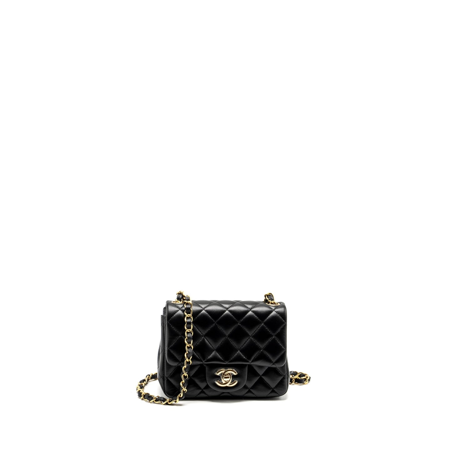 Chanel square flap lambskin LGHW Microchip Black Shoulder Bag Lghw Microchip