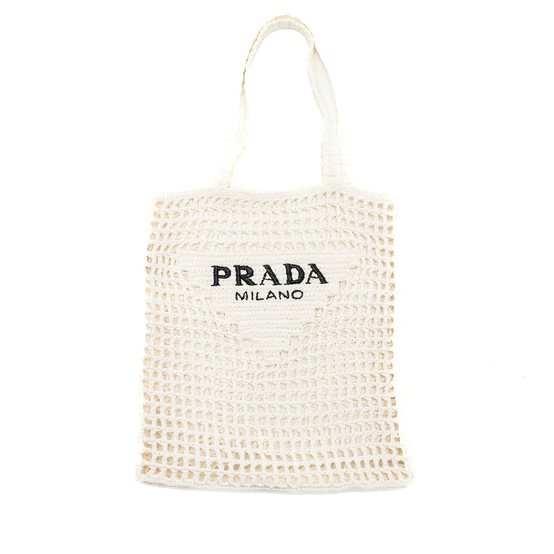 Prada Crochet Tote Purse Handbag Raffia White Tote Bag