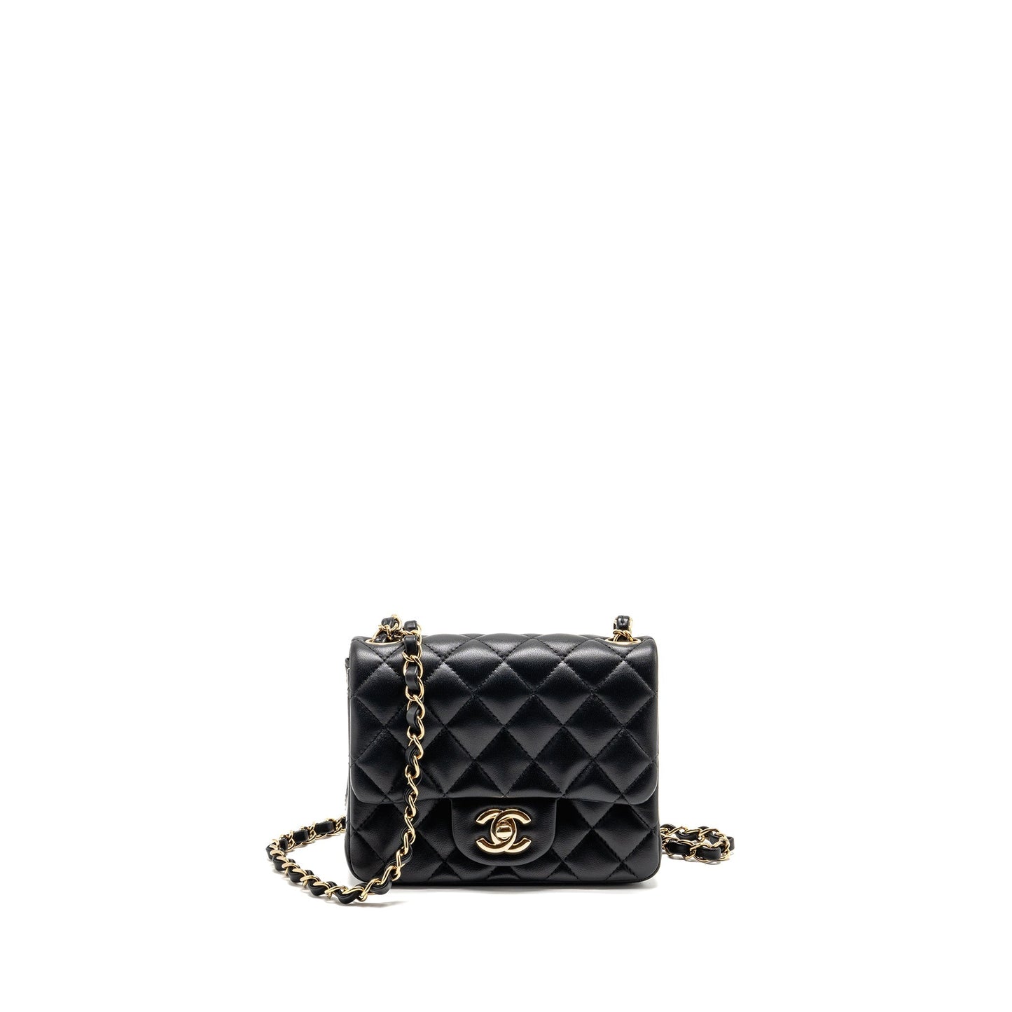 Chanel Square Flap Lambskin LGHW Microchip Black Shoulder Bag 12