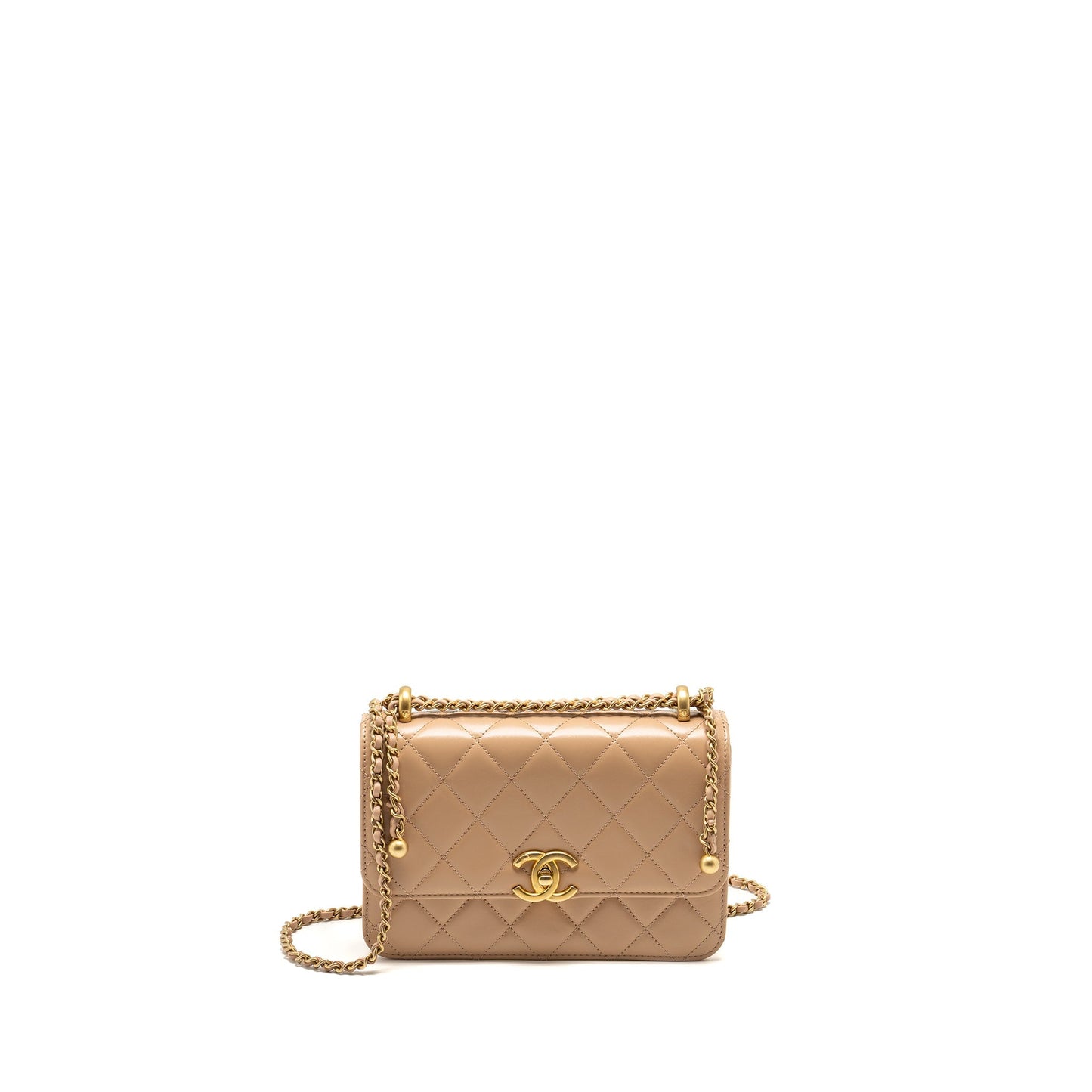 Chanel 21A Crush Flap Calfskin GHW Microchip Gold Beige Shoulder Bag