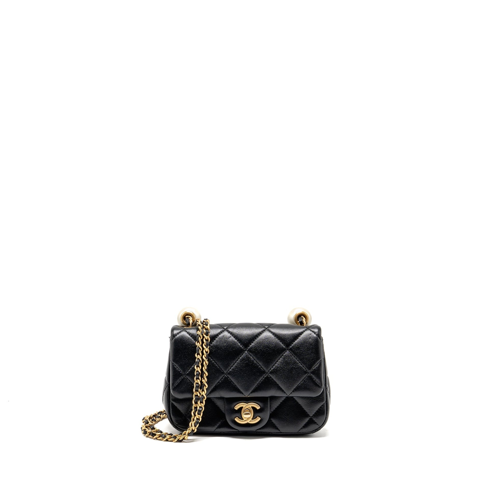 Chanel 24s Pearl Adjustable Flap Lambskin GHW Black Shoulder Bag