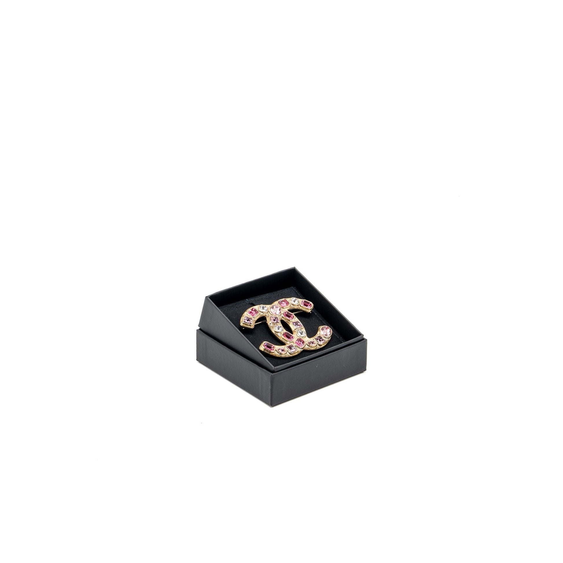 Chanel giant cc logo brooch Crystal Tone Multicolour Pink Gold Handbag