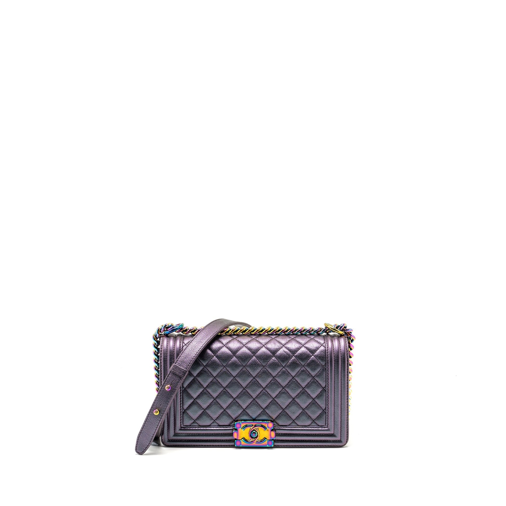 Chanel Boy GoatSkin Iridescent Purple Hardware Multicolour Handbag
