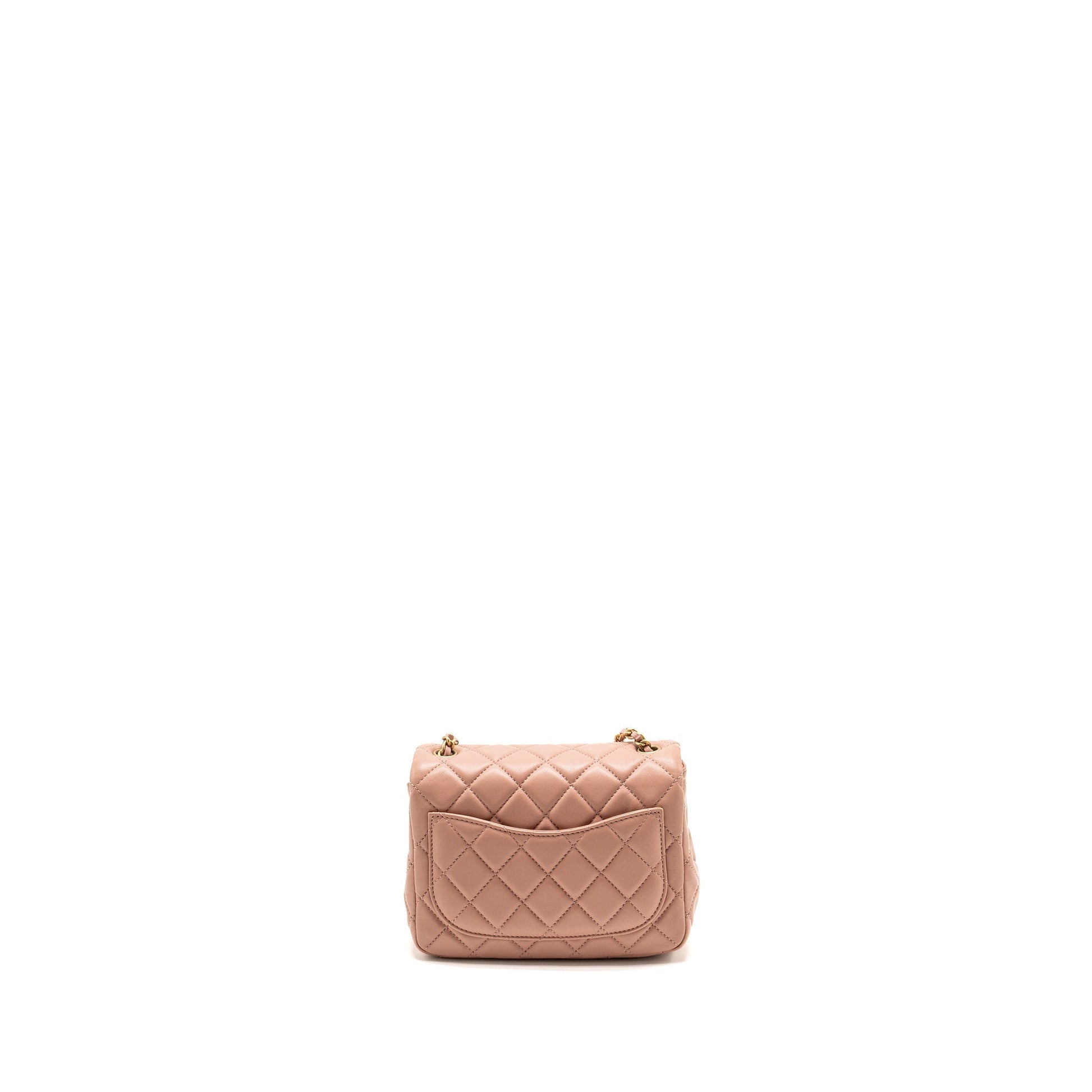 Chanel Pearl Crush Square Flap Lambskin GHW Pink Shoulder Bag Pink Ghwmicrochip