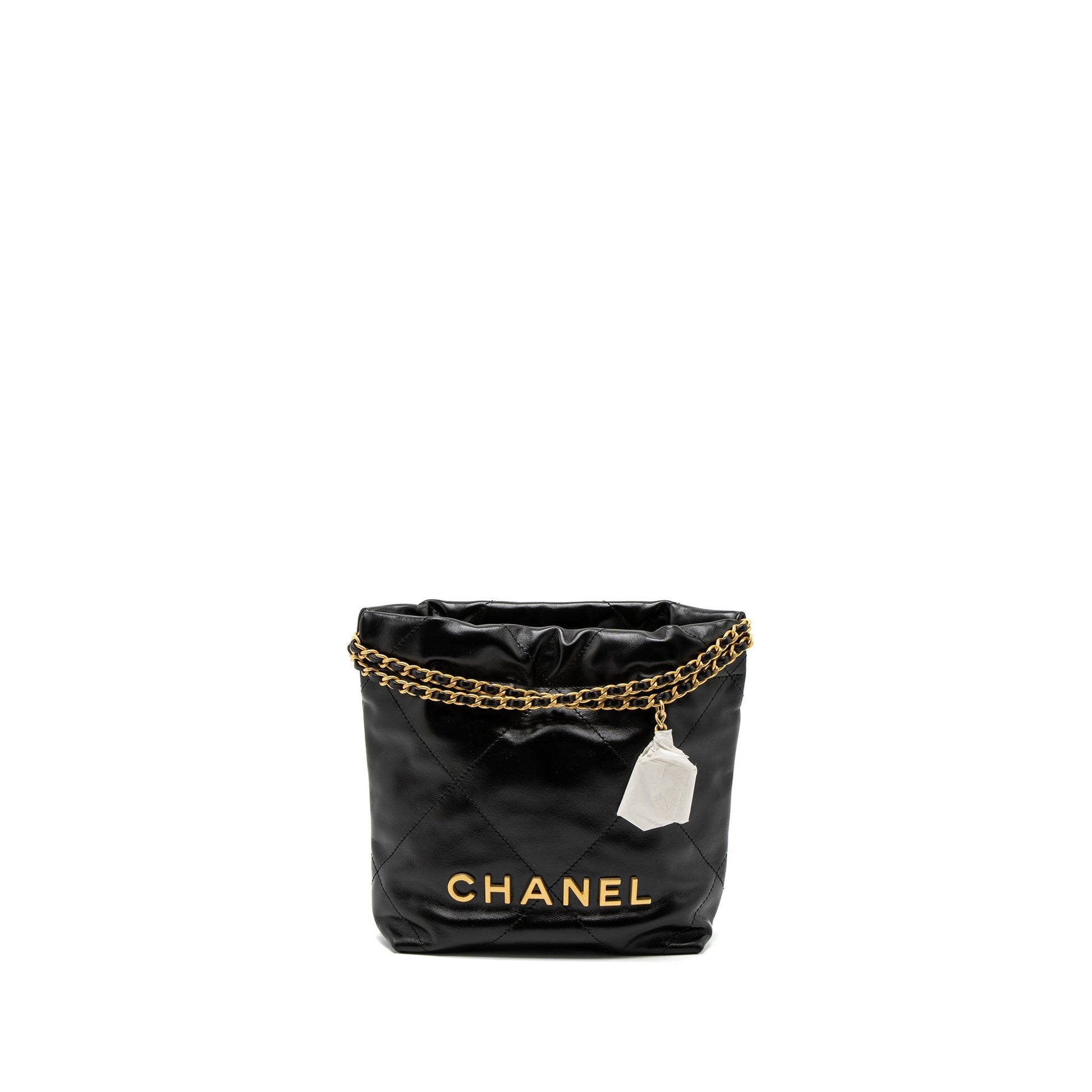 Chanel 22 Shiny Calfskin Brushed GHW Microchip Black Mini Bag Microchip 1