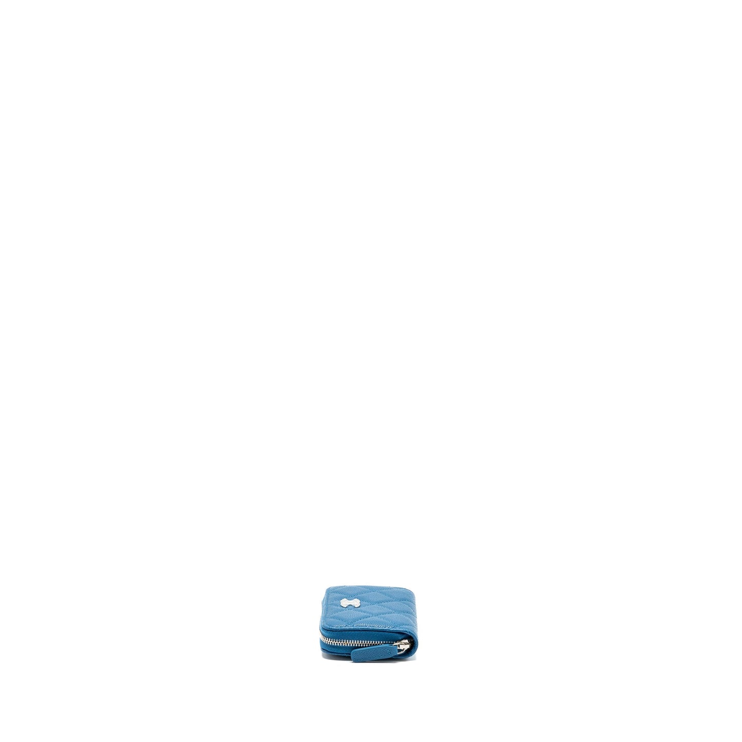 Chanel Zip Card Holder Caviar SHW Blue Small Wallet Case
