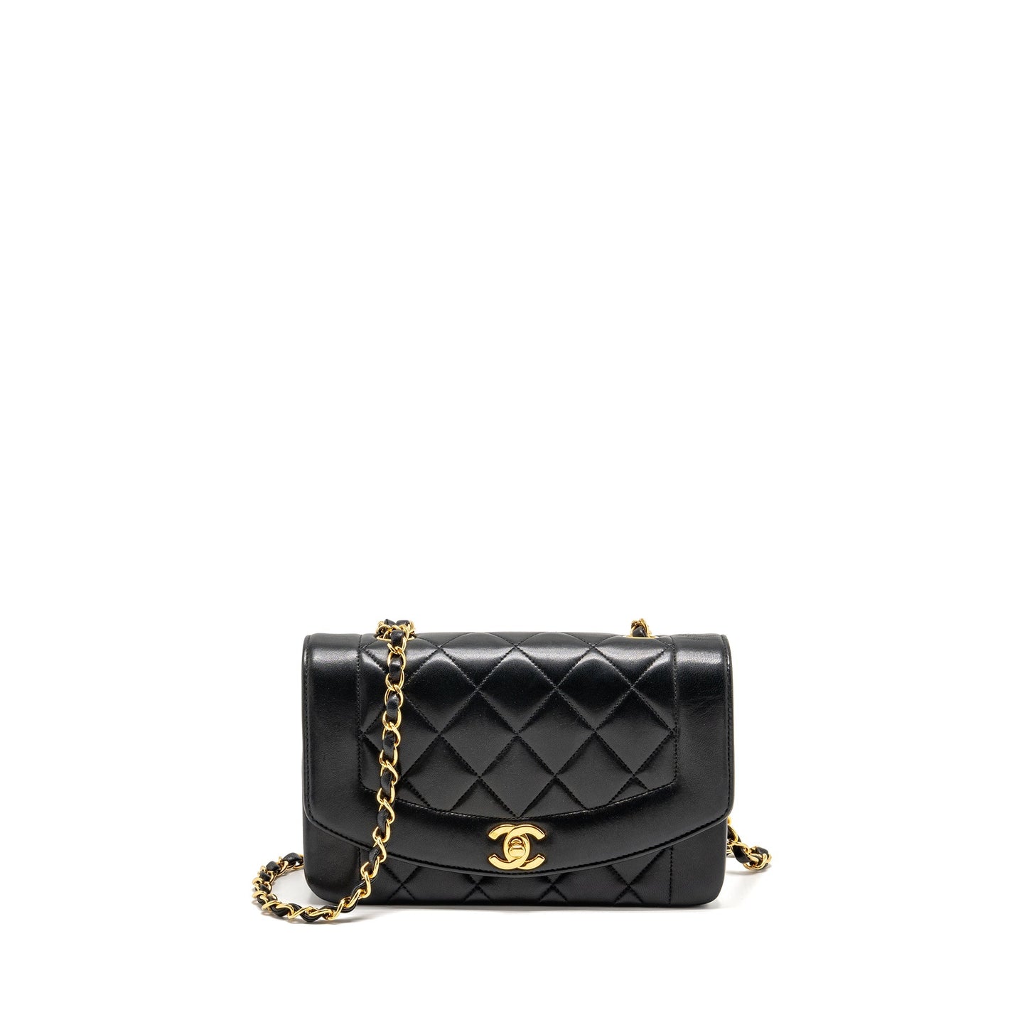 Chanel Diana Lambskin GHW Black Small Handbag
