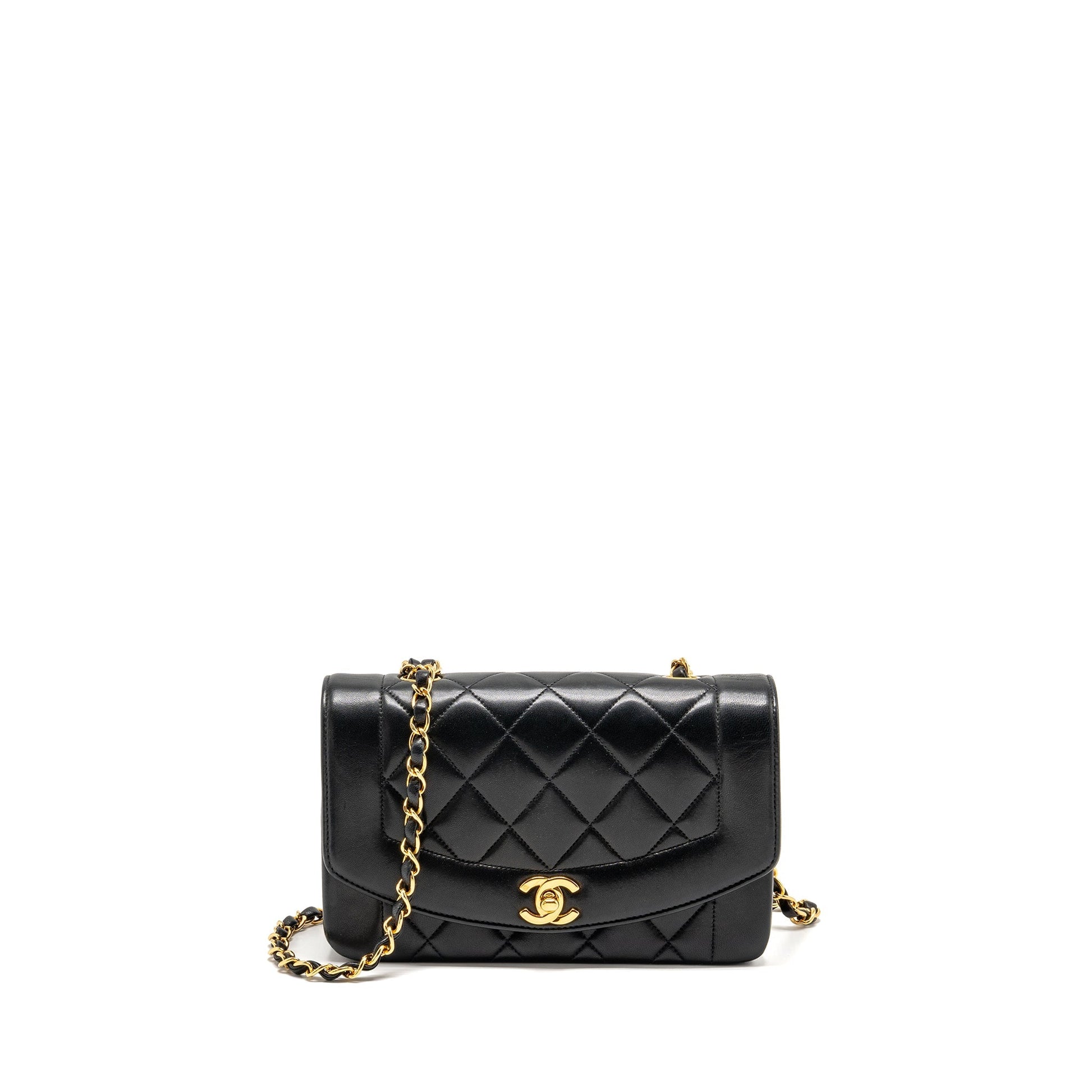 Chanel Diana Lambskin GHW Black Small Handbag