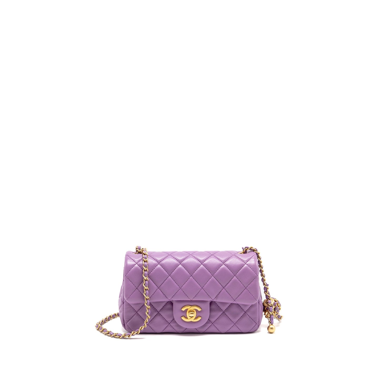 Chanel pearl crush rectangular flap lambskin purple Shoulder Bag Ghw Microchip
