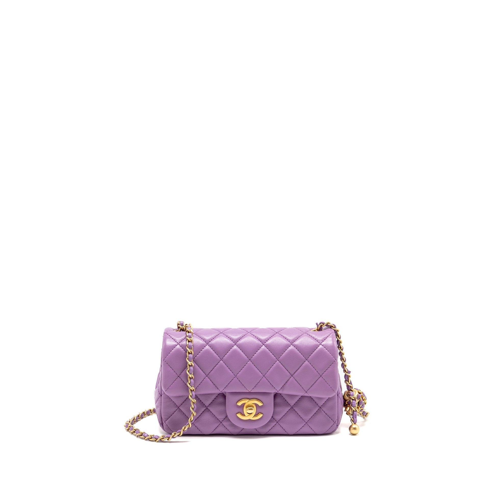 Chanel pearl crush rectangular flap lambskin purple Shoulder Bag Ghw Microchip