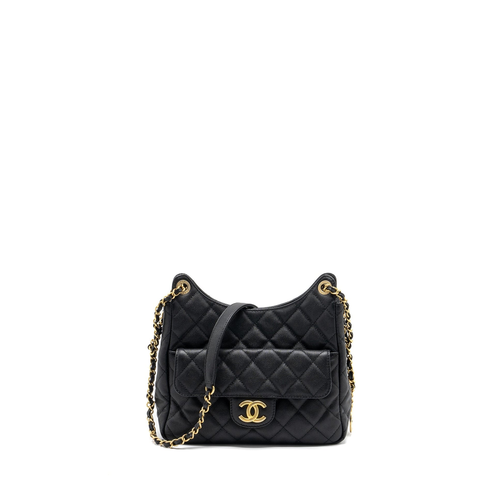 Chanel 23C Hobo Grained Calfskin GHW Microchip Black Shoulder Bag
