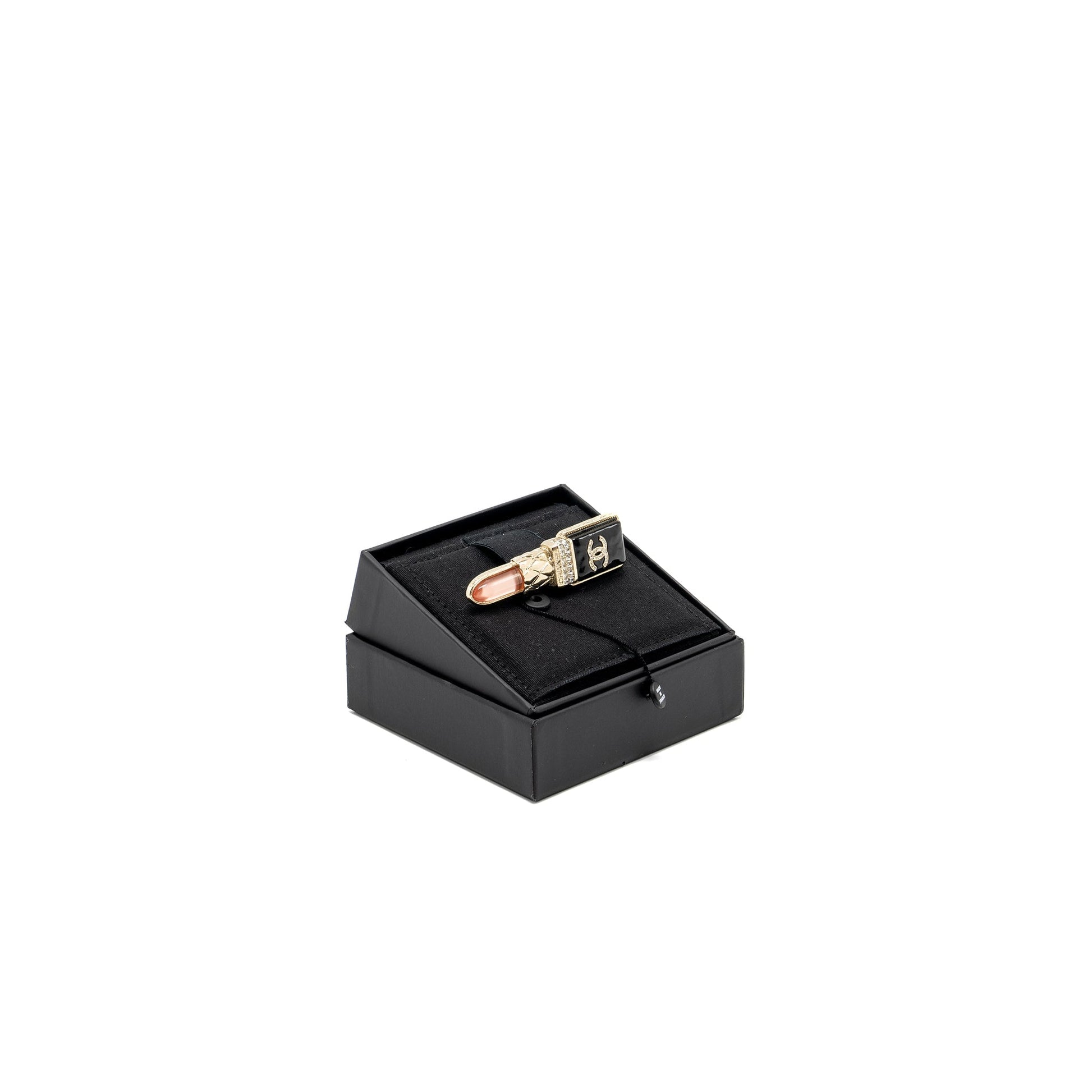 Chanel 22P Lipstick Brooch Crystal Light Tone Gold Handbag