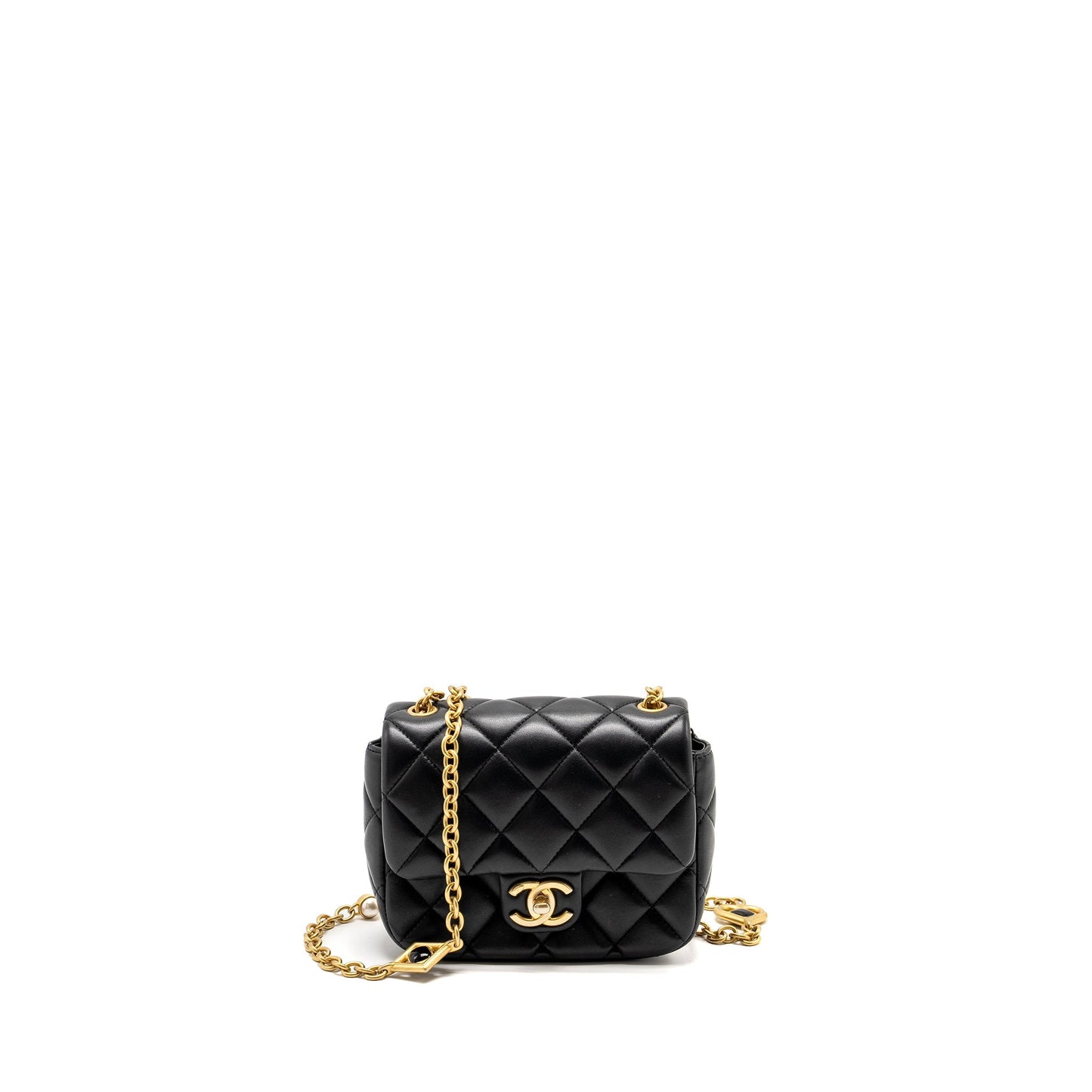 Chanel Quilted Flap Heart Charm Lambskin GHW Black Key Chain