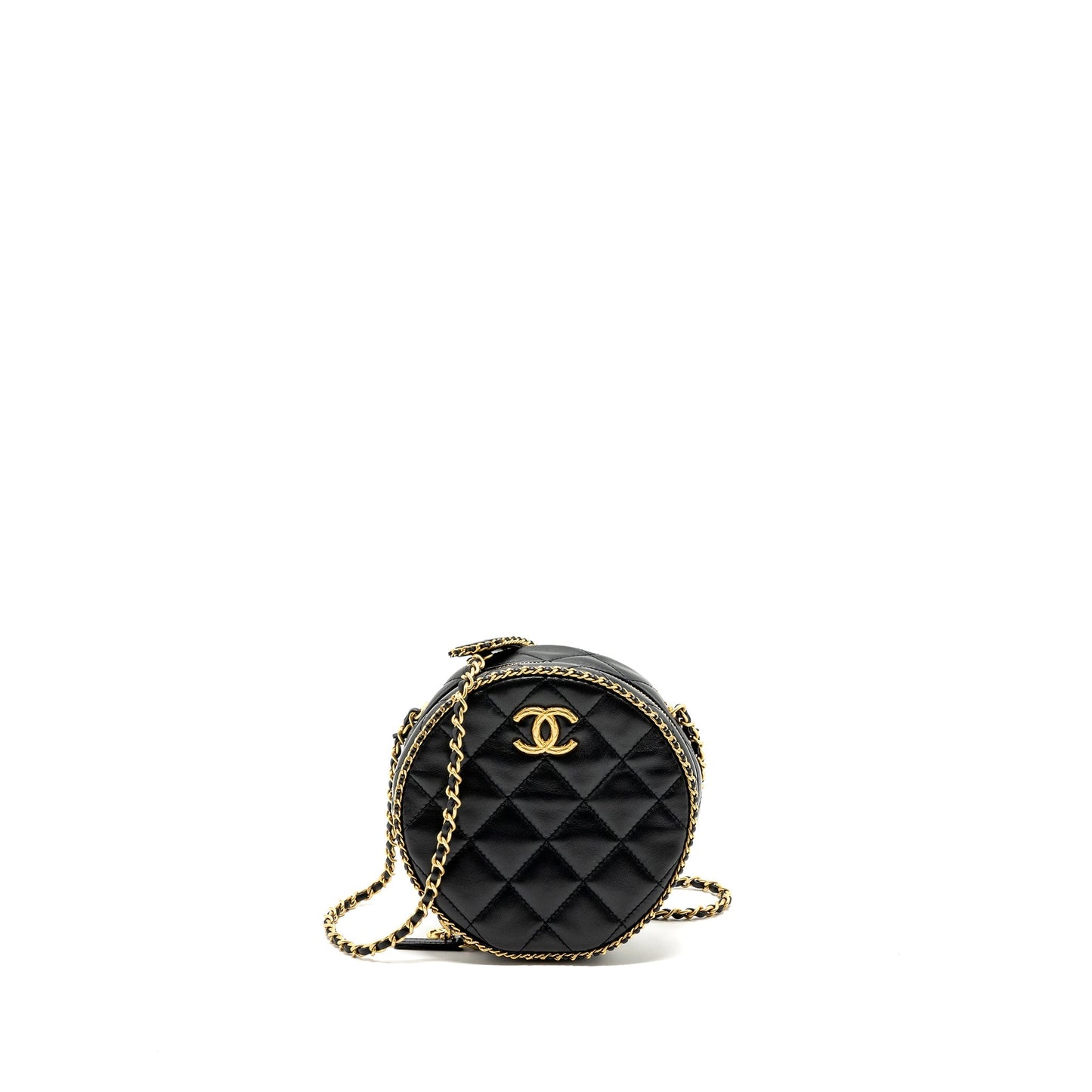 Chanel Round Vanity Lambskin GHW microchip no Black Handbag
