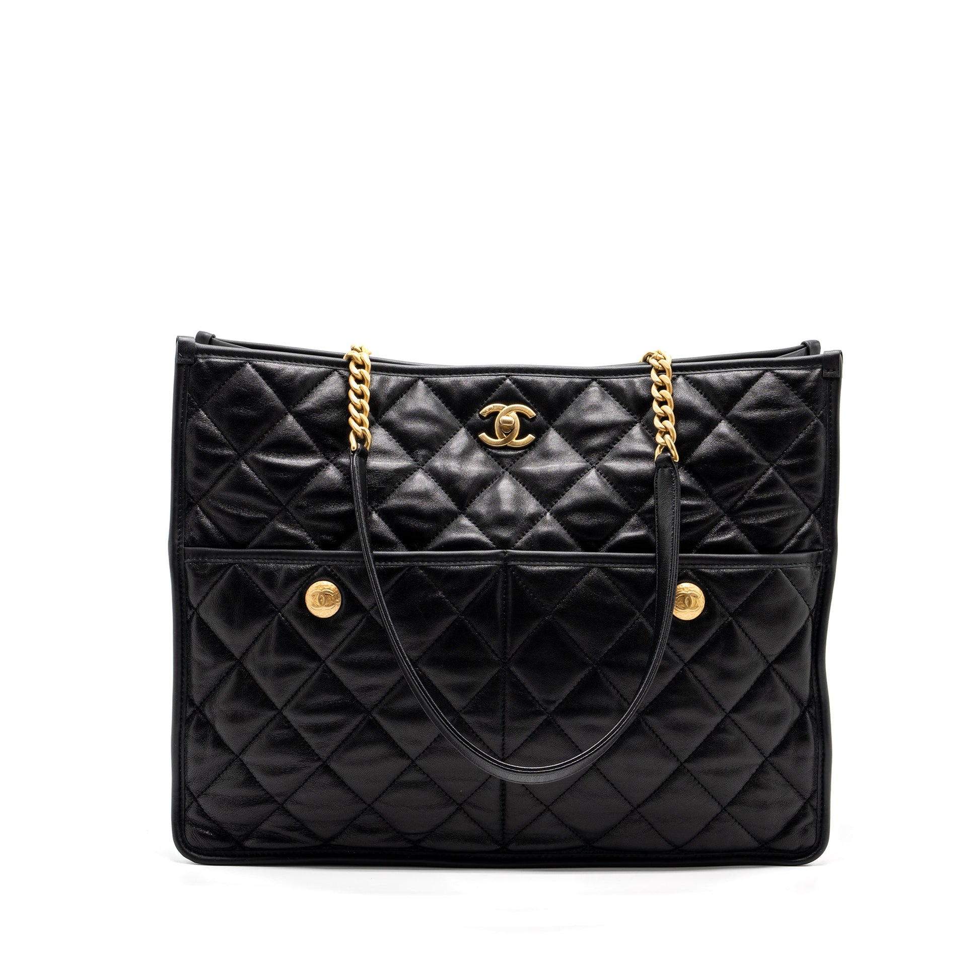Chanel Lambskin brushed GHW Black Tote Bag