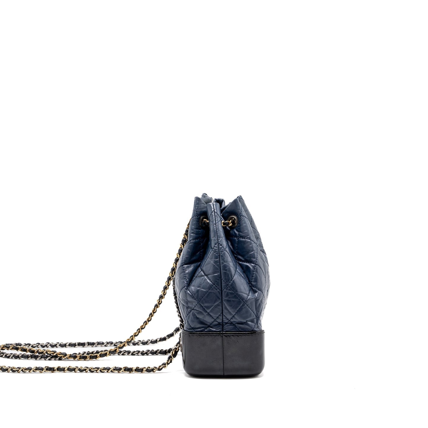 Chanel Gabrielle Backpack Aged Calfskin Navy Ruthenium Black Blue Small