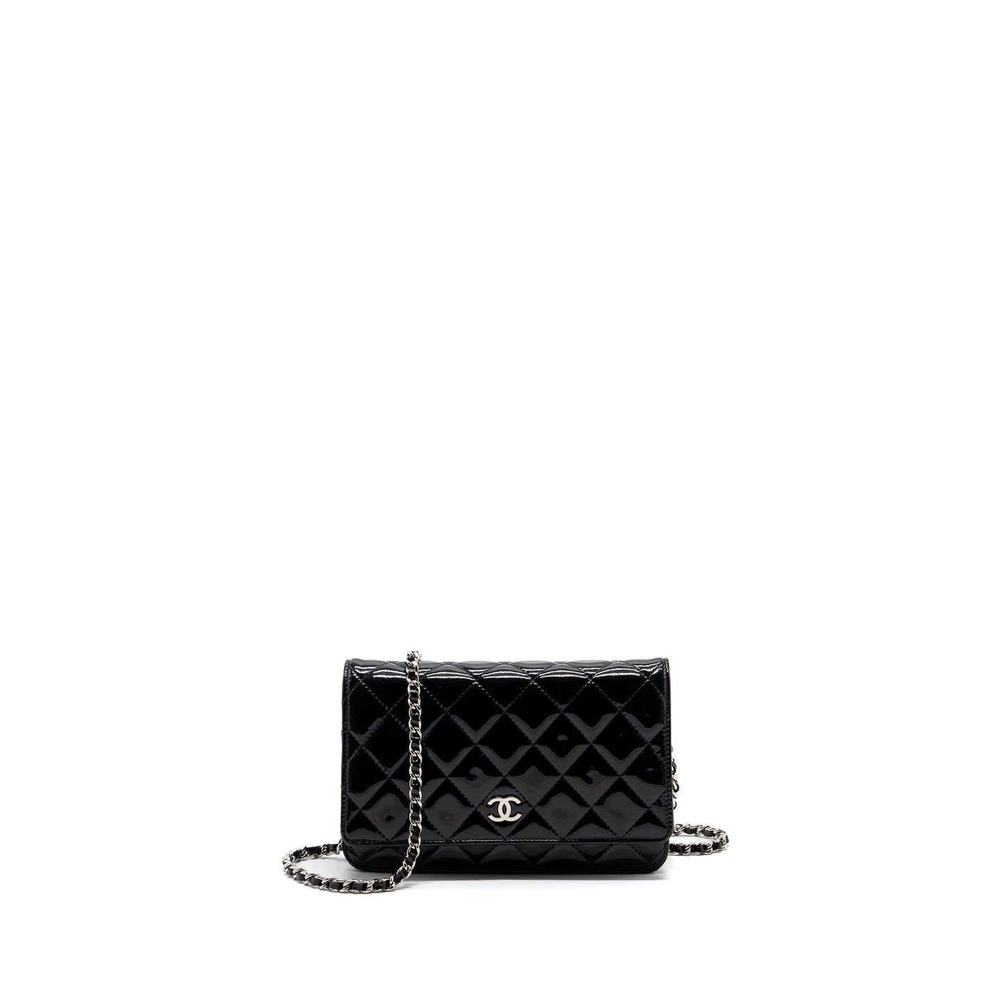 Chanel Classic On Patent SHW Black Wallet Case Shw 1