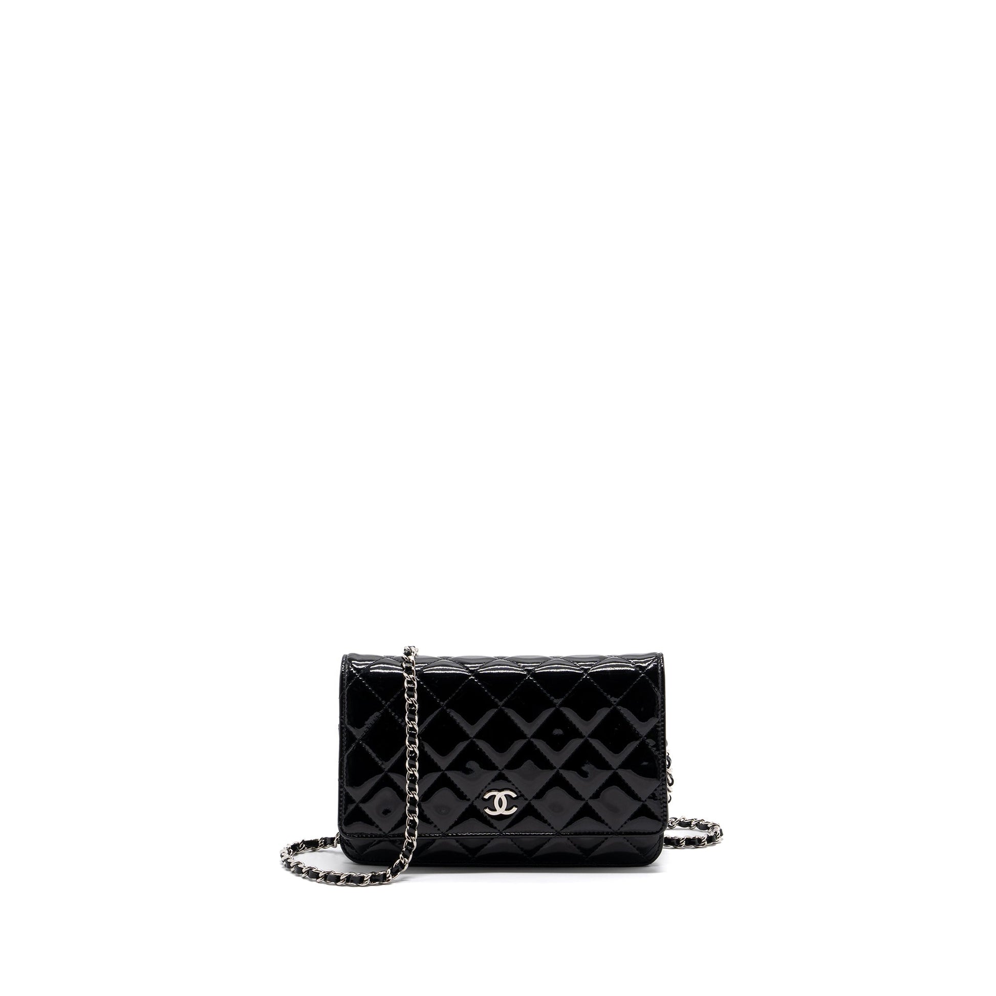 Chanel Classic On Patent SHW Black Wallet Case Shw 1