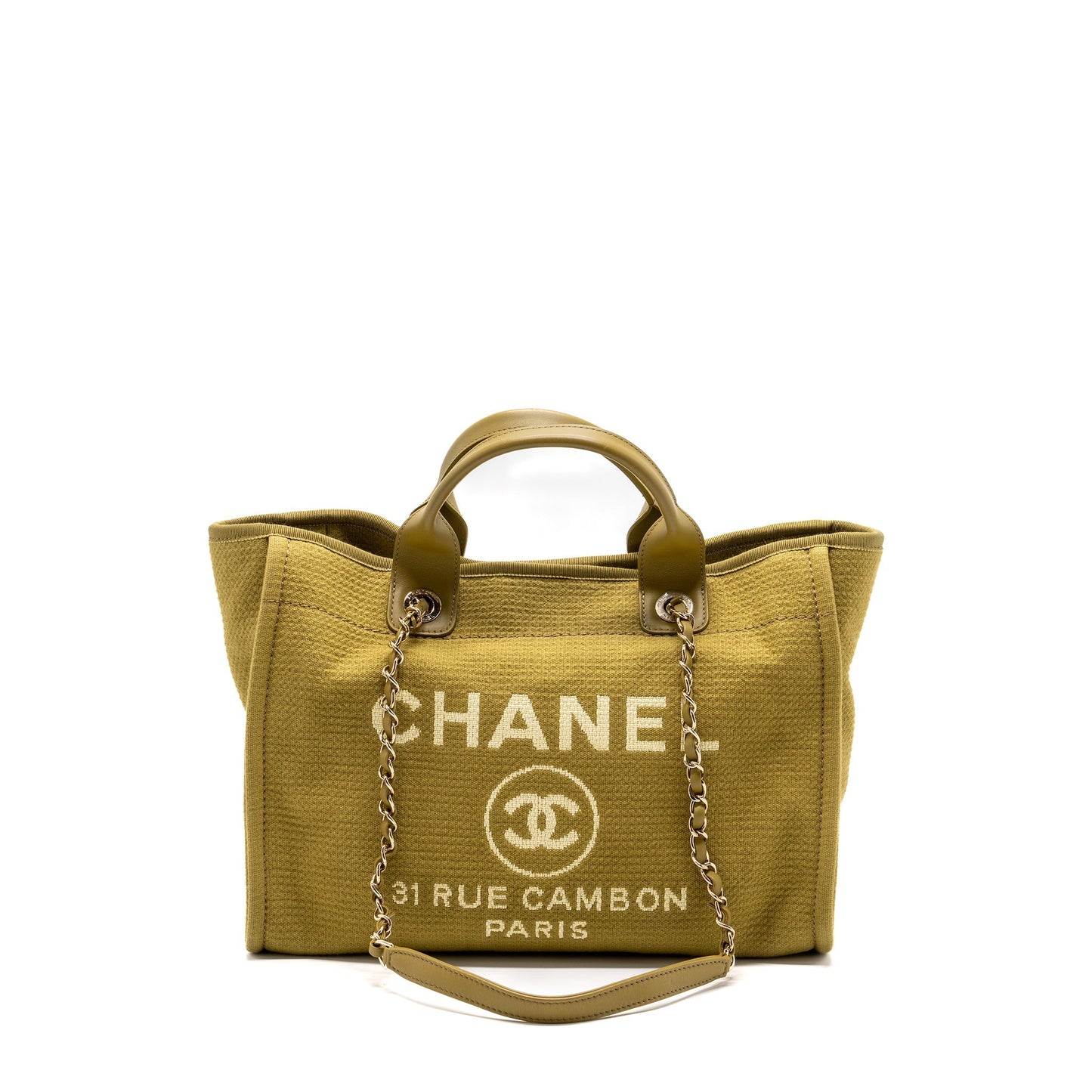 Chanel Deauville Olive LGHW microchip Green Canvas Tote Bag