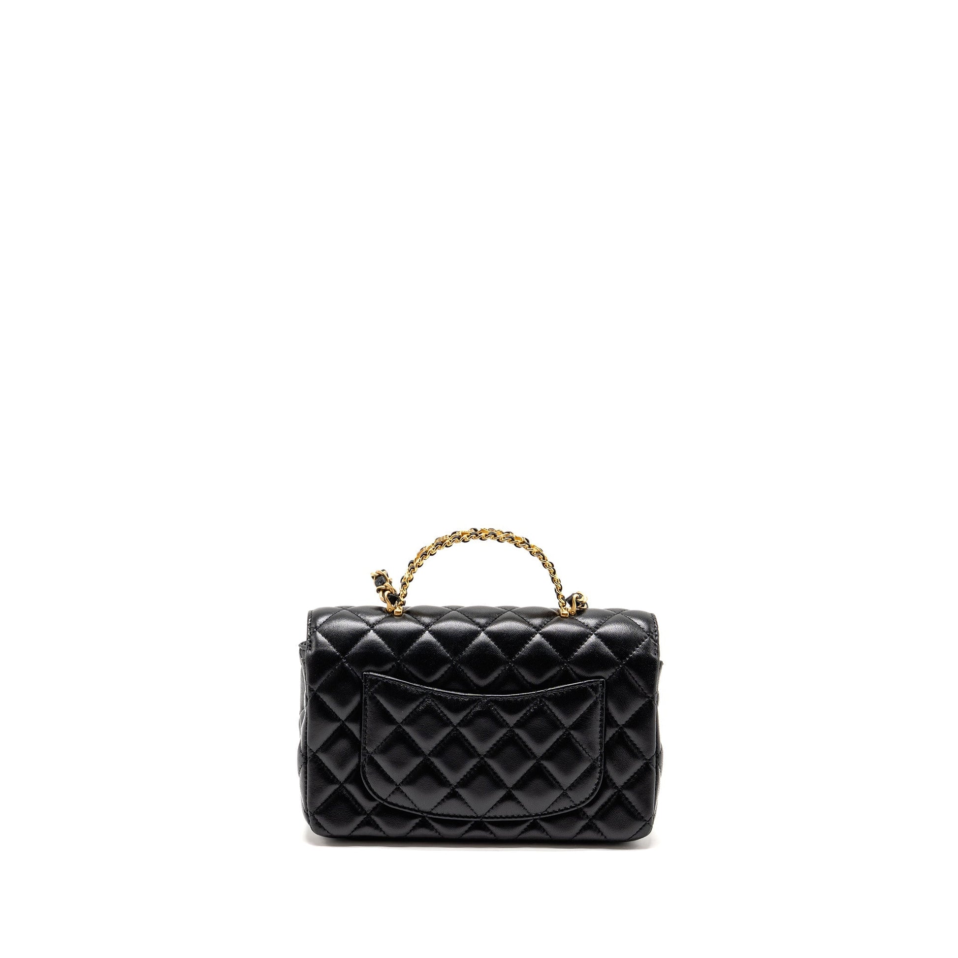 Chanel 24c Detail Top Handle Flap Lambskin Black Shoulder Bag