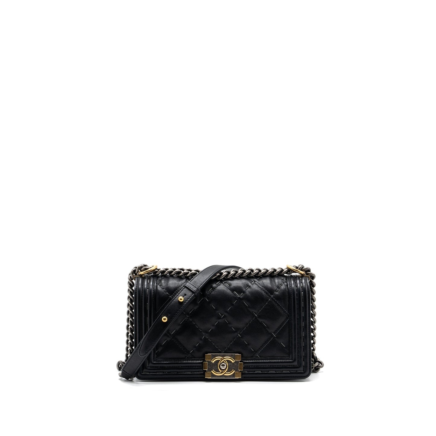 Chanel boy calfskin hardware Multicolor Multicolour Black Handbag
