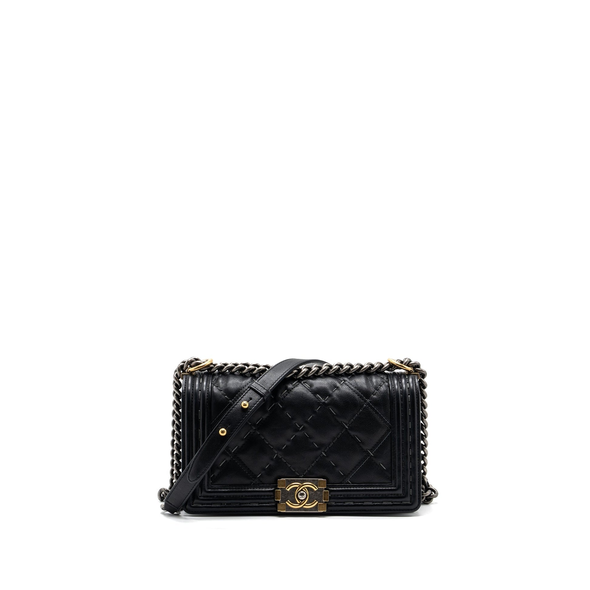 Chanel boy calfskin hardware Multicolor Multicolour Black Handbag
