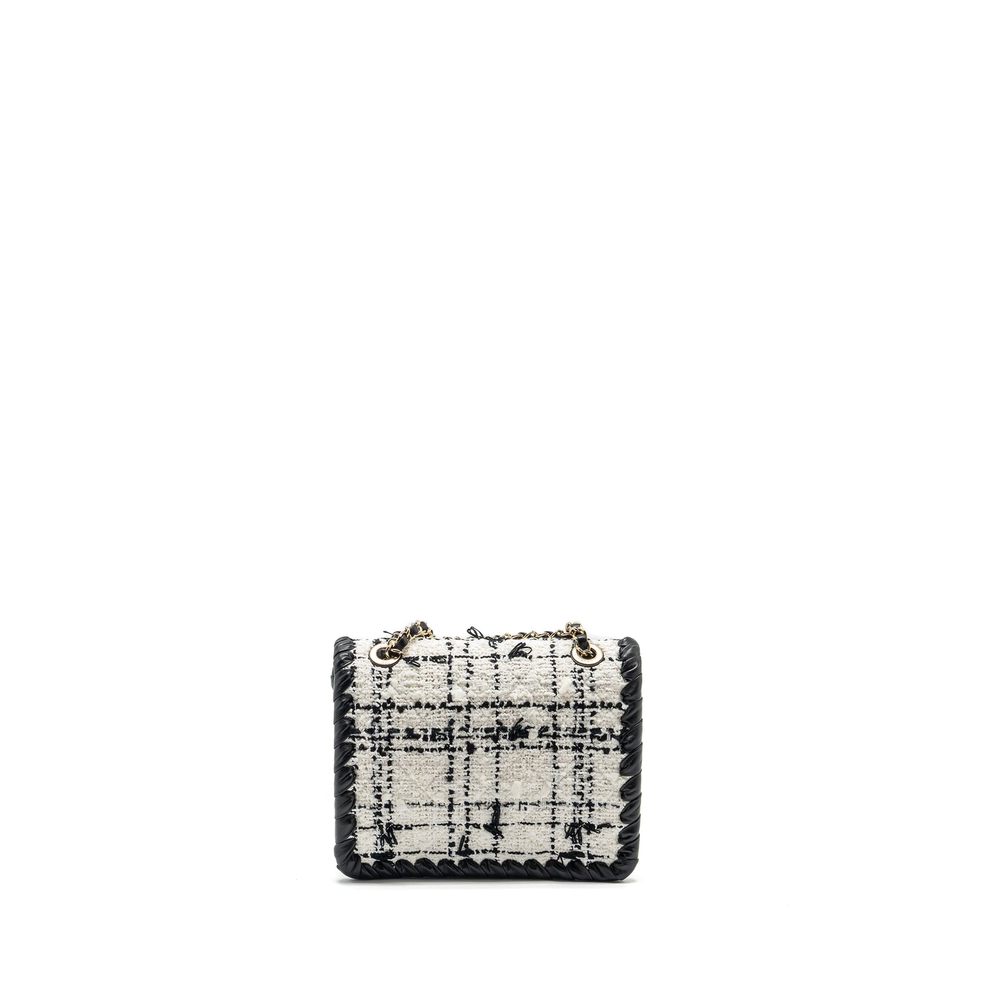 Chanel Seasonal Square Flap Tweed LGHW Microchip Black White Shoulder Bag