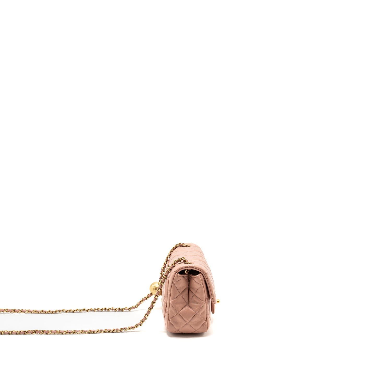 Chanel Pearl Crush Square Flap Lambskin GHW Pink Shoulder Bag Pink Ghwmicrochip