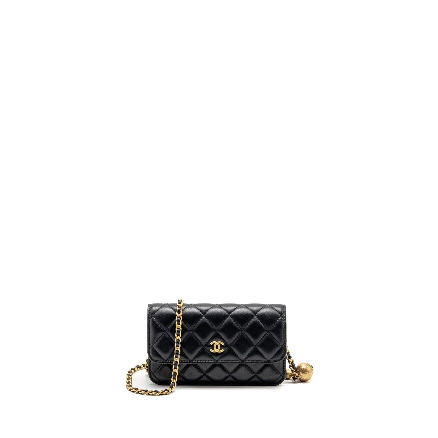 Chanel Pearl Crush Flap on Lambskin GHW Black Wallet Case