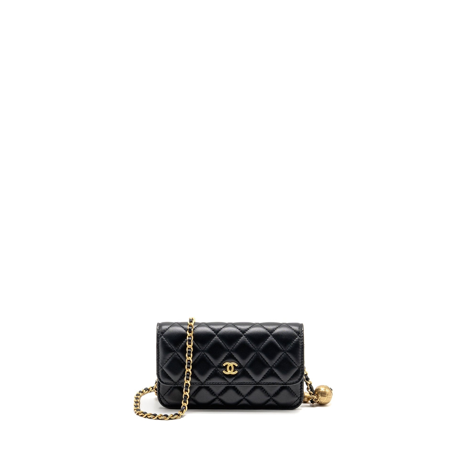 Chanel Pearl Crush Flap on Lambskin GHW Black Wallet Case