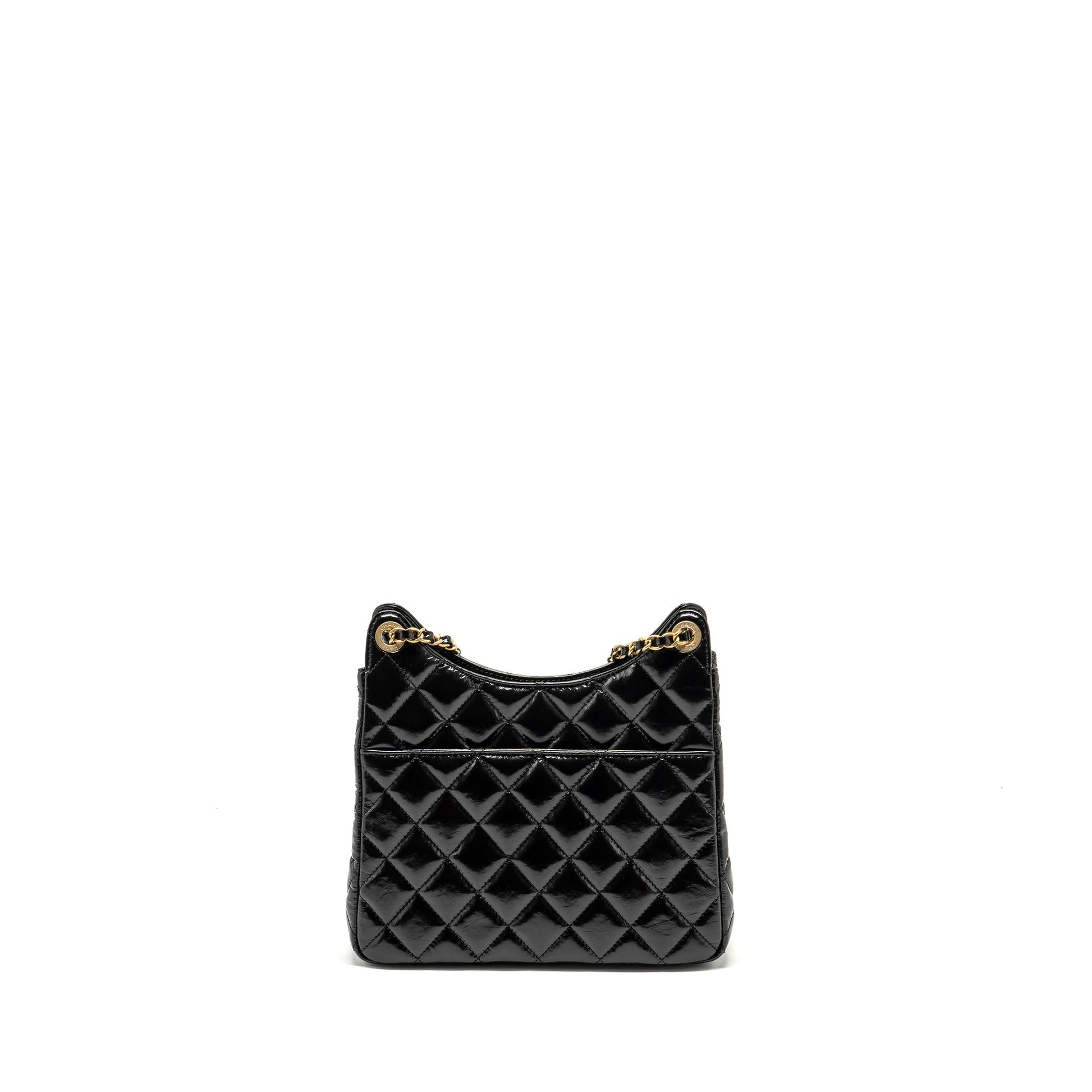 Chanel 23C Hobo Shiny Calfskin Brushed GHW Black Shoulder Bag Ghw Microchip