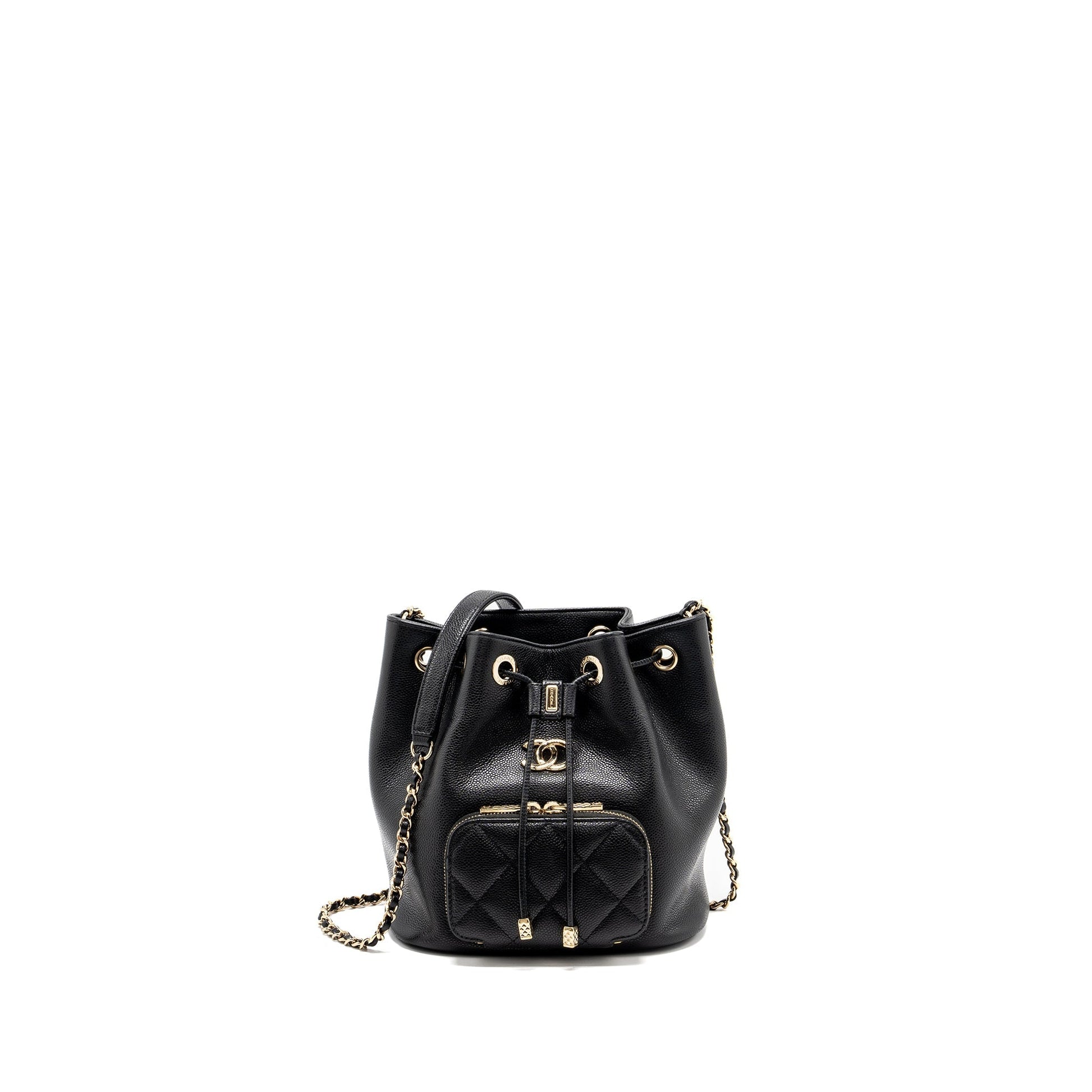 Chanel Business Affinity Drawstring Bucket Caviar GHW Black Jewelry