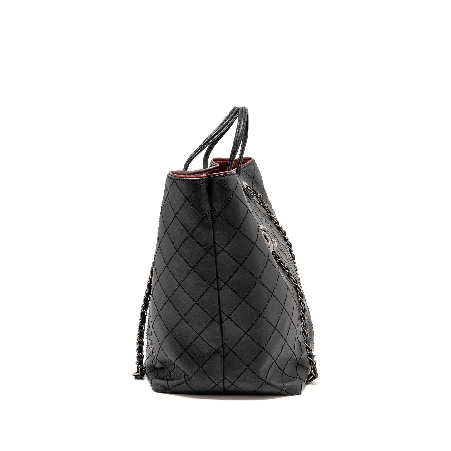 Chanel on road stitched calfskin ruthenium hardware Black White Silver Small Tote Bag