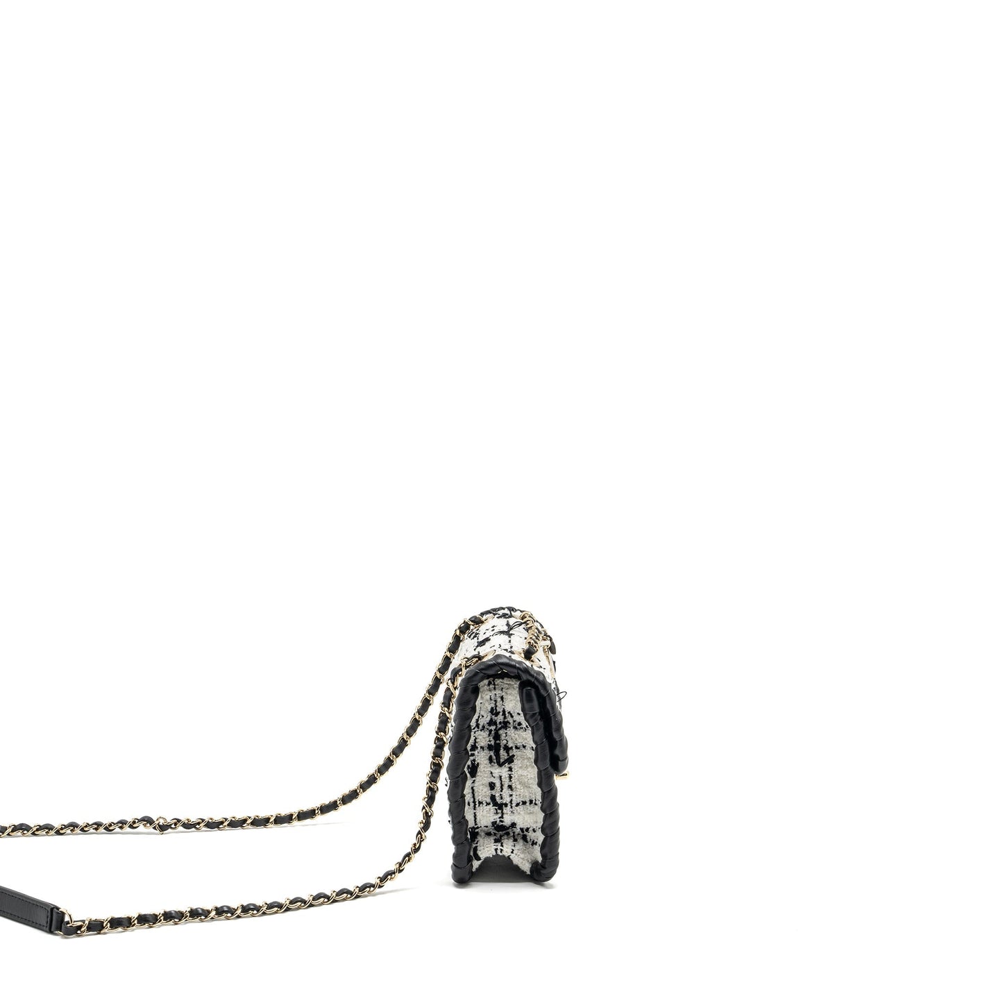 Chanel Seasonal Square Flap Tweed LGHW Microchip Black White Shoulder Bag