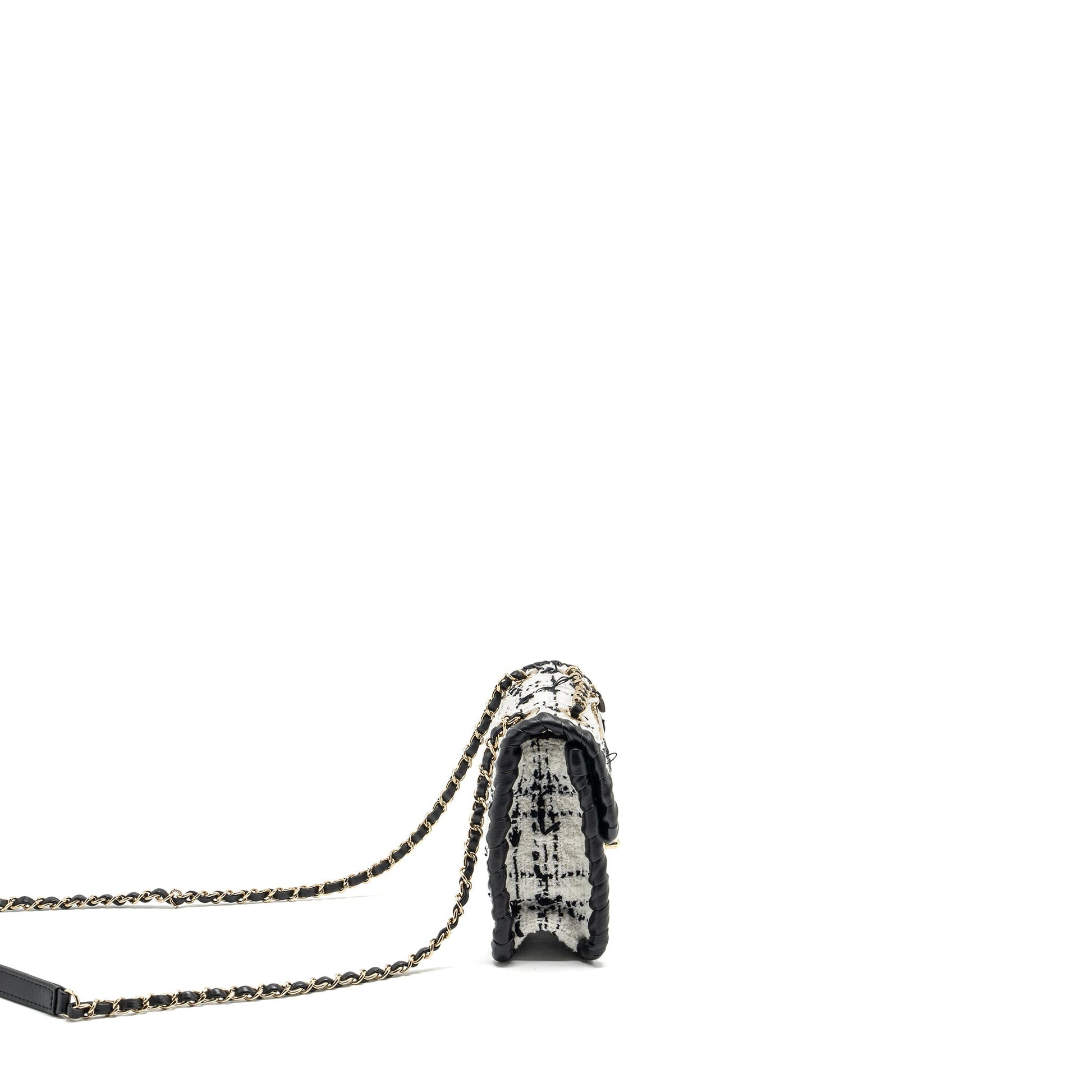 Chanel Seasonal Square Flap Tweed LGHW Microchip Black White Shoulder Bag