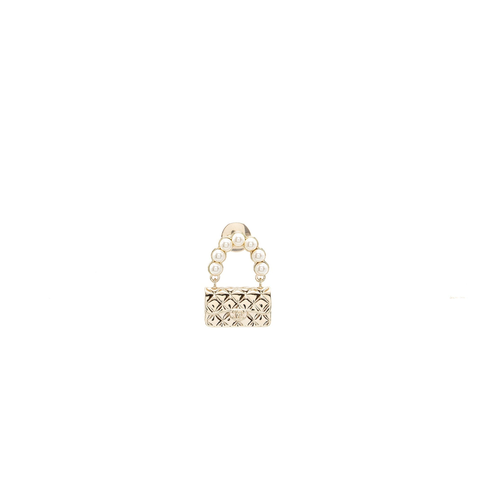 Chanel flap dropped brooch pearl Tone Gold Shoulder Bag