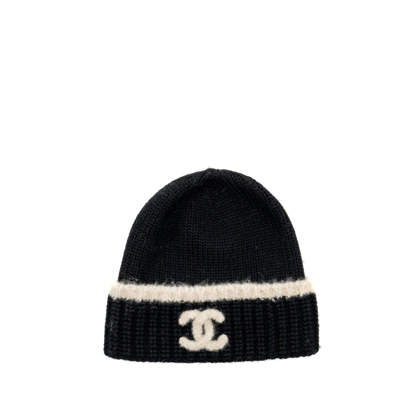 Chanel beanie hat wool cashmere Black White
