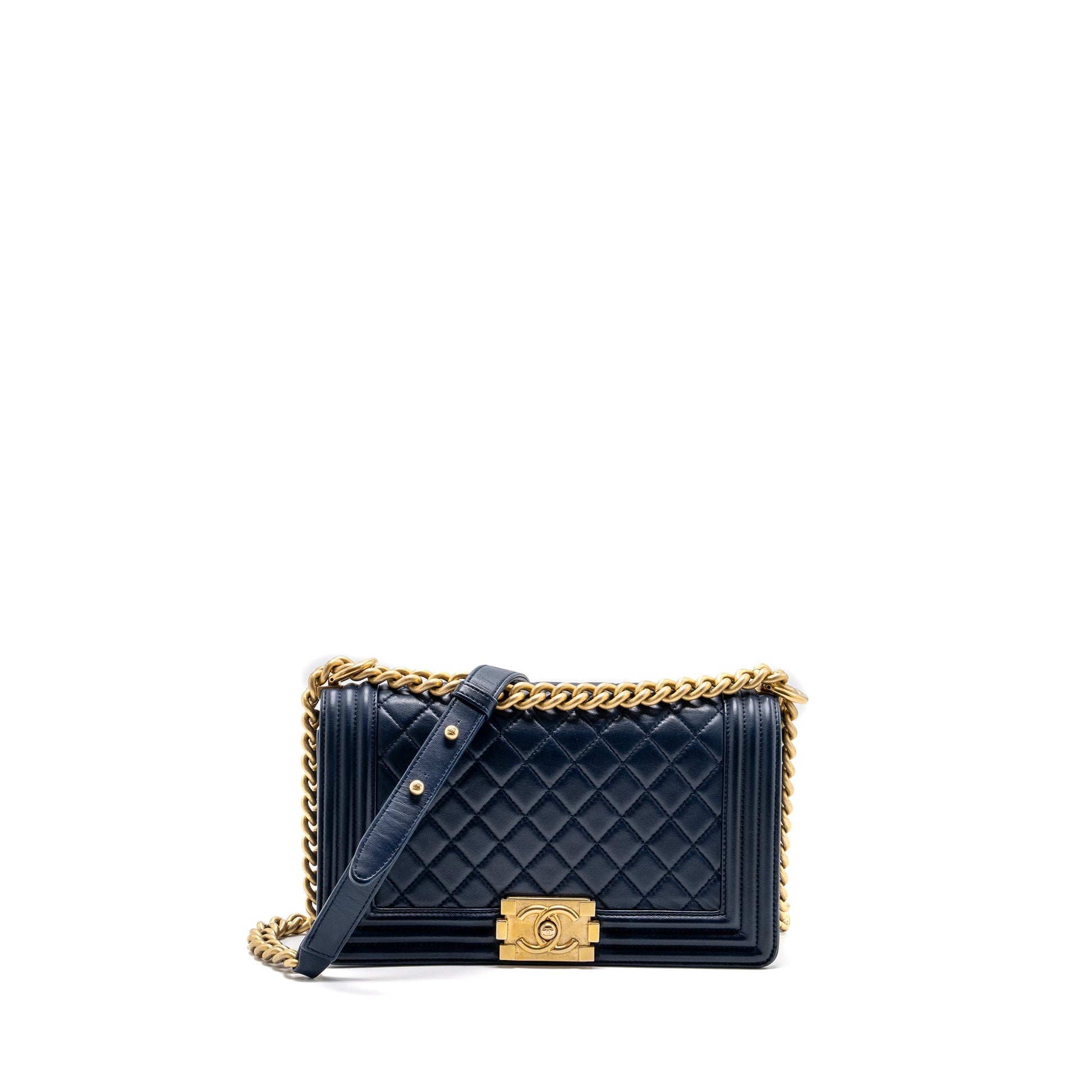 Chanel BOY lambskin GHW Blue Handbag
