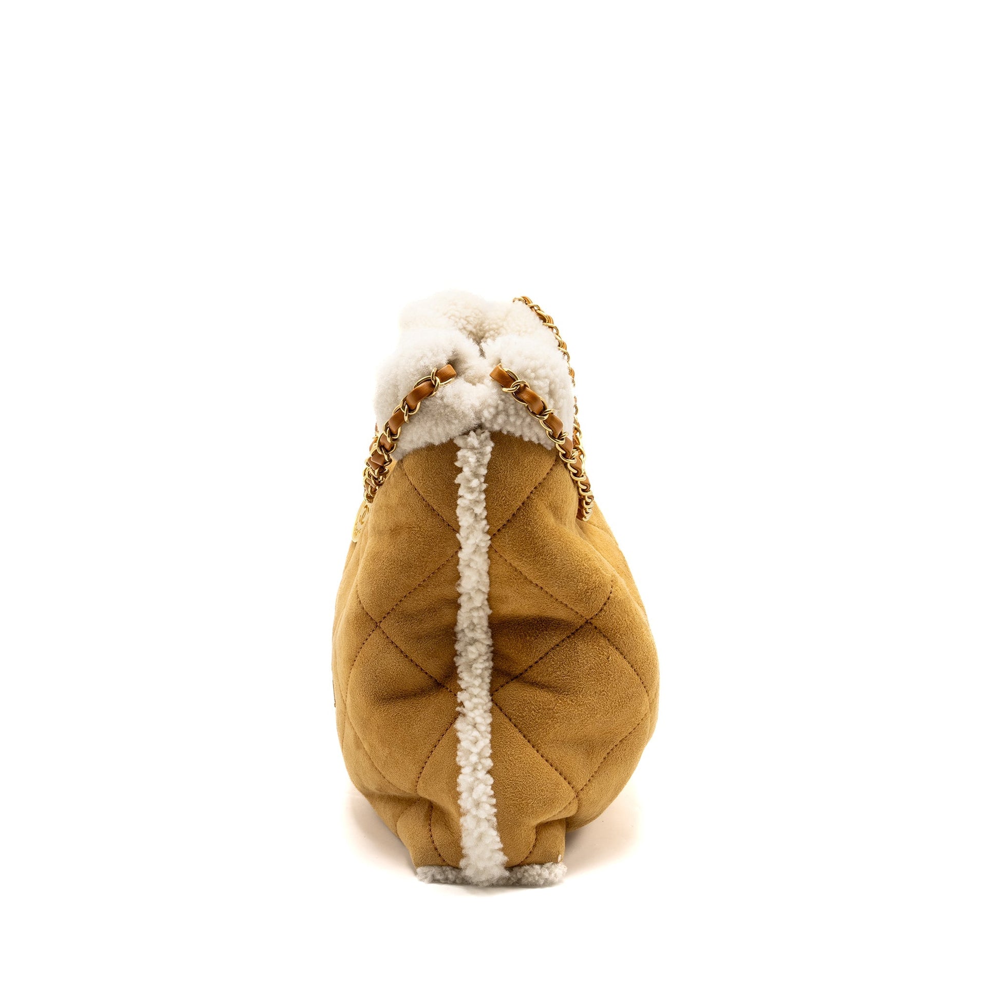 Chanel 22 Quilted Shearling Suede Camel GHW Handbag