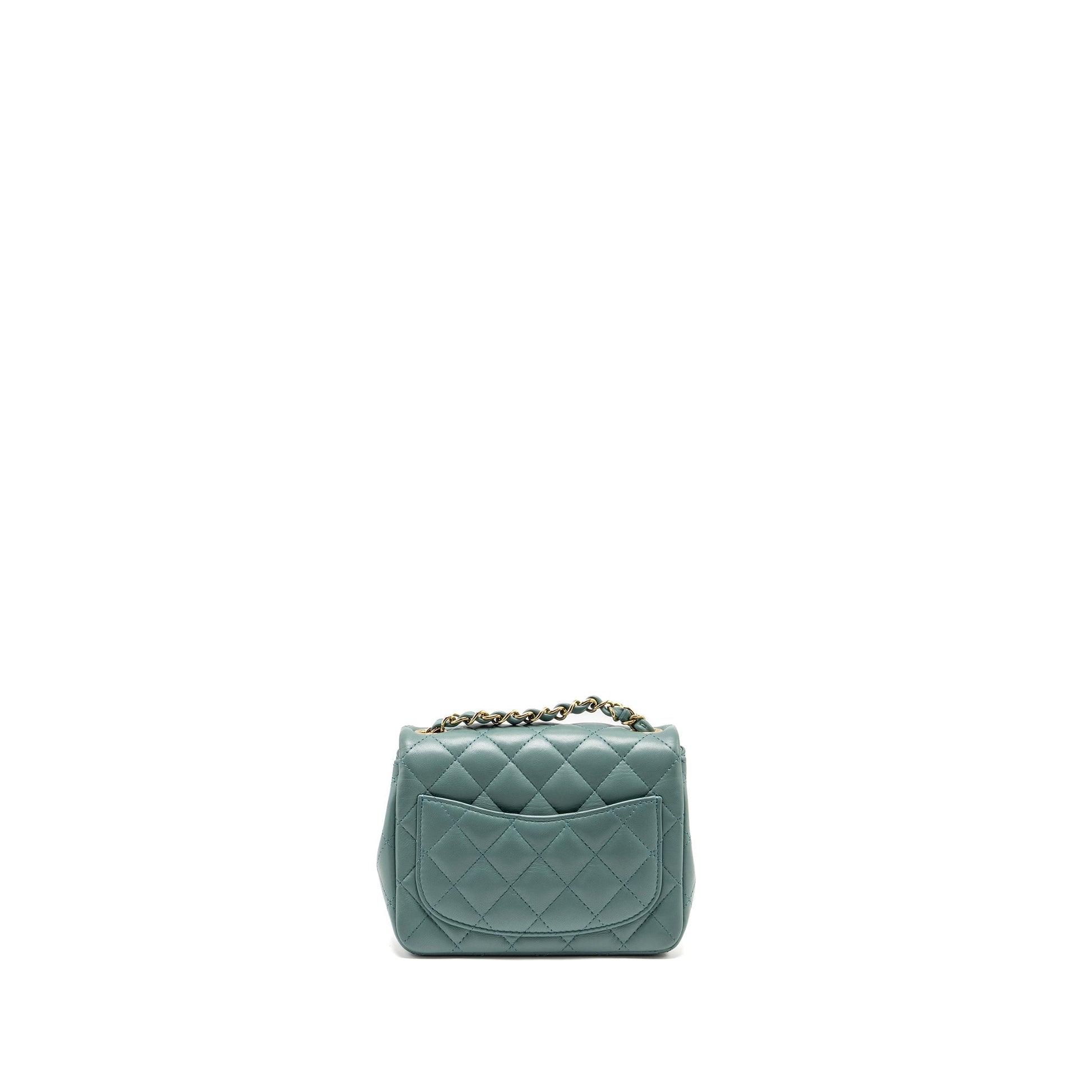 Chanel Square Flap Lambskin LGHW Microchip Green Shoulder Bag