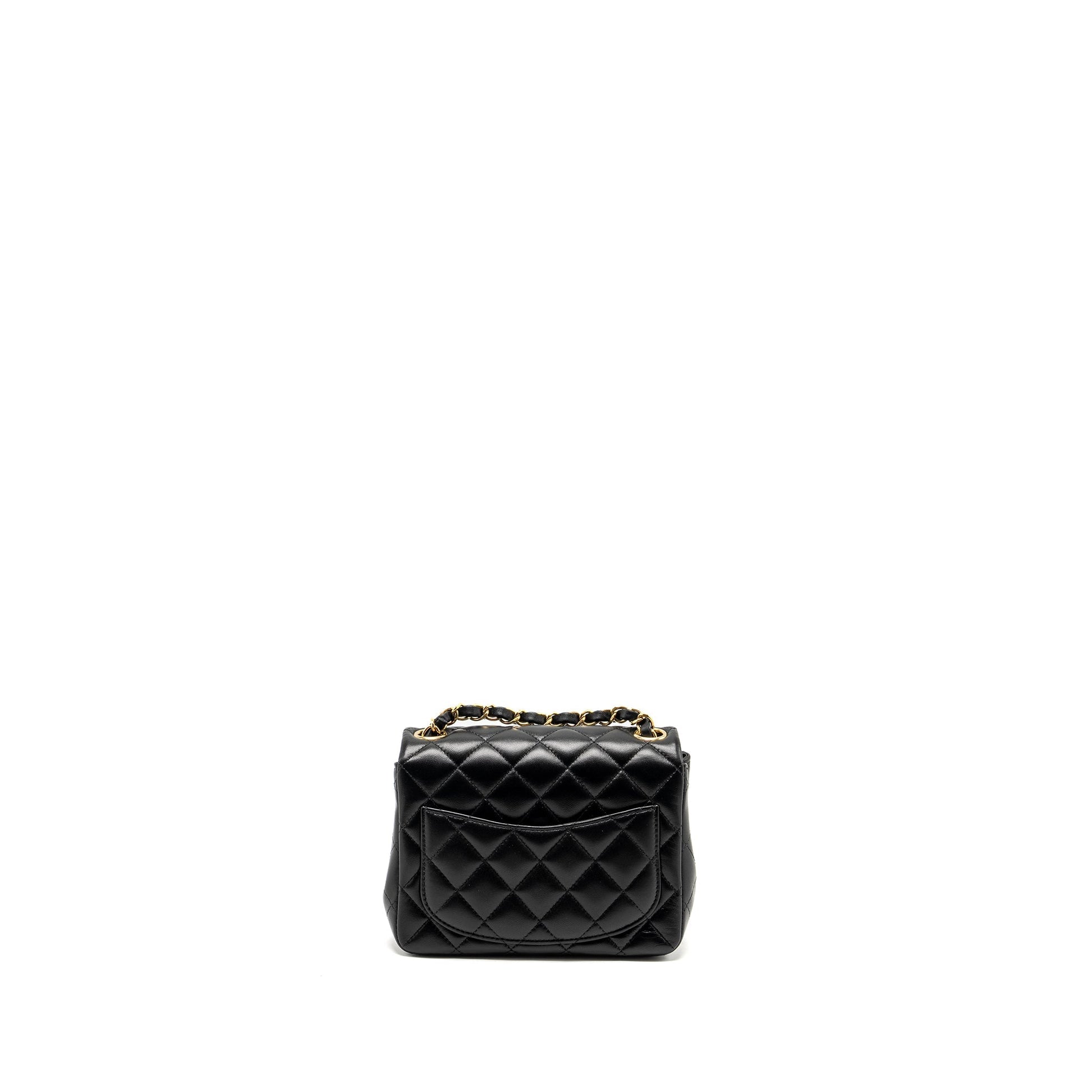 Chanel square flap lambskin LGHW Microchip Black Shoulder Bag Lghw Microchip