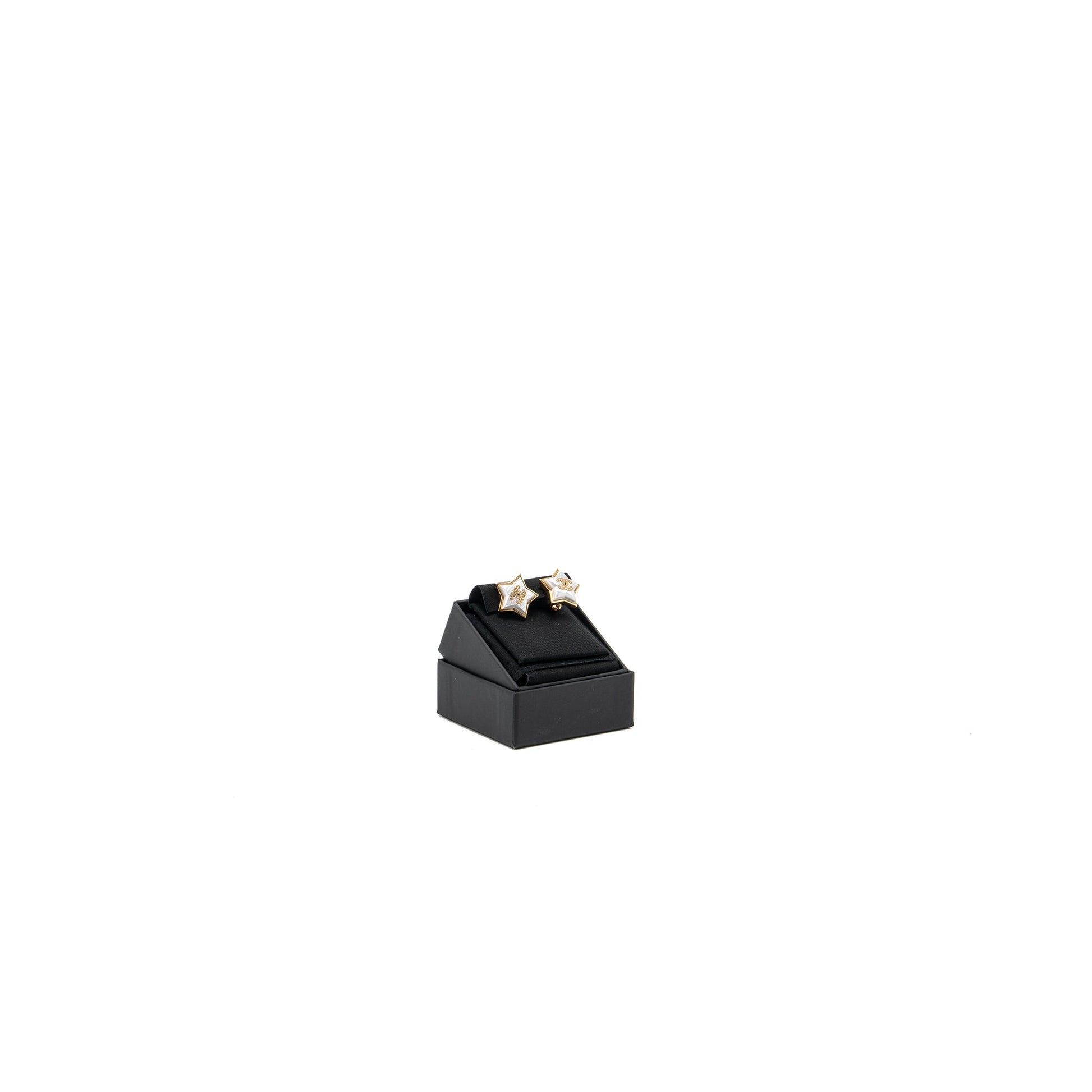 Chanel star cc logo ear clips tone Gold Ivory Handbag
