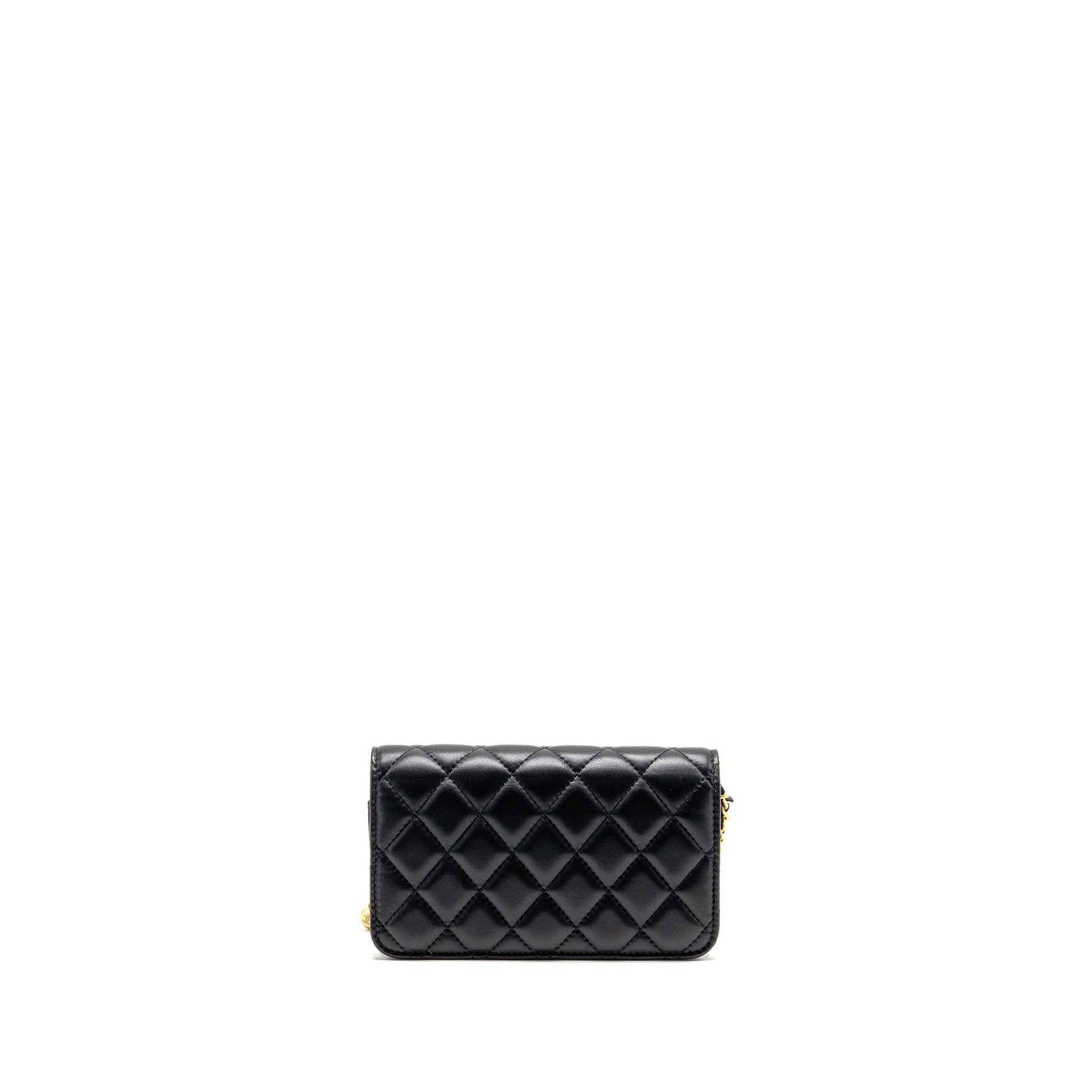 Chanel Pearl Crush Flap on Lambskin GHW Black Wallet Case
