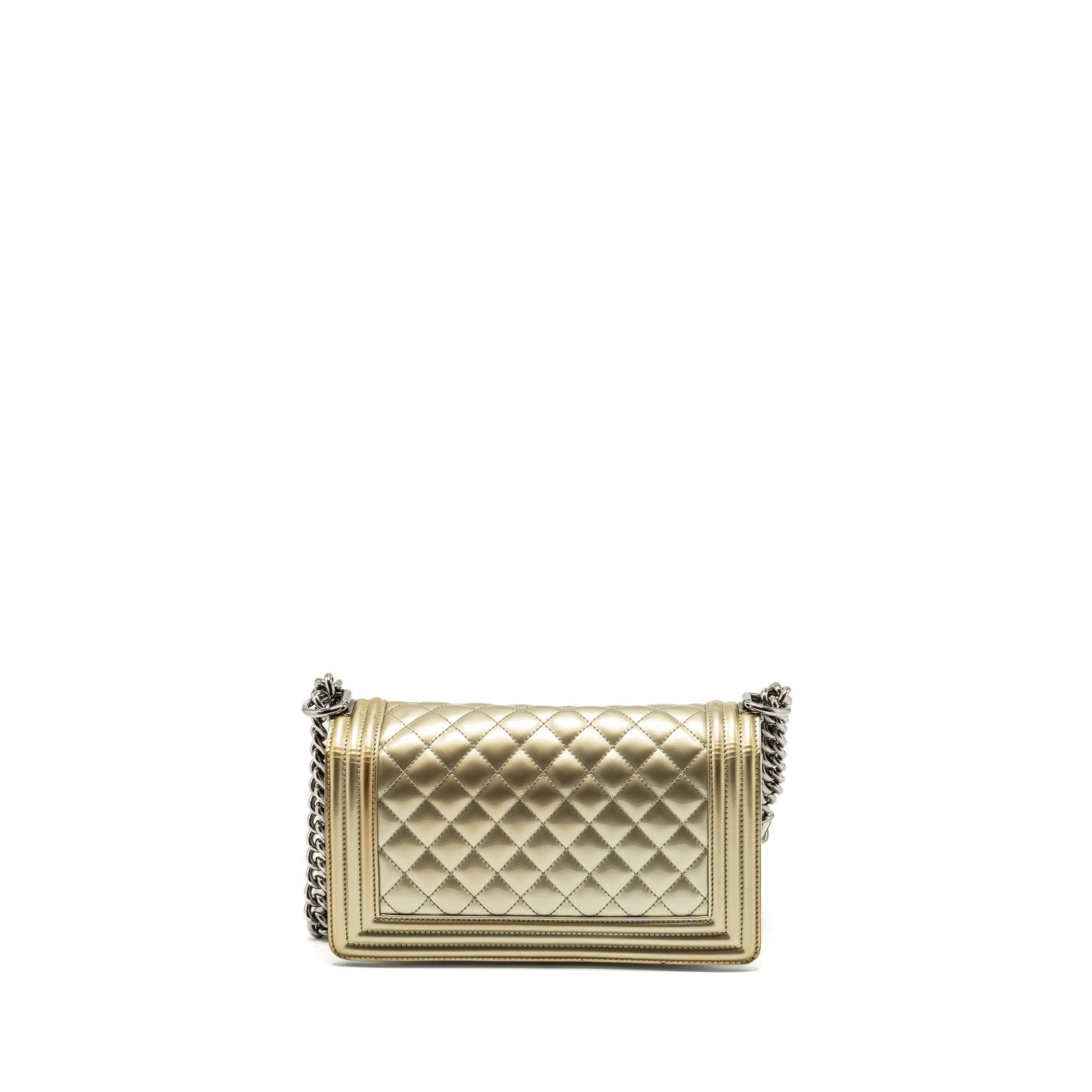 Chanel boy patent light SHW Gold Silver Leather Handbag