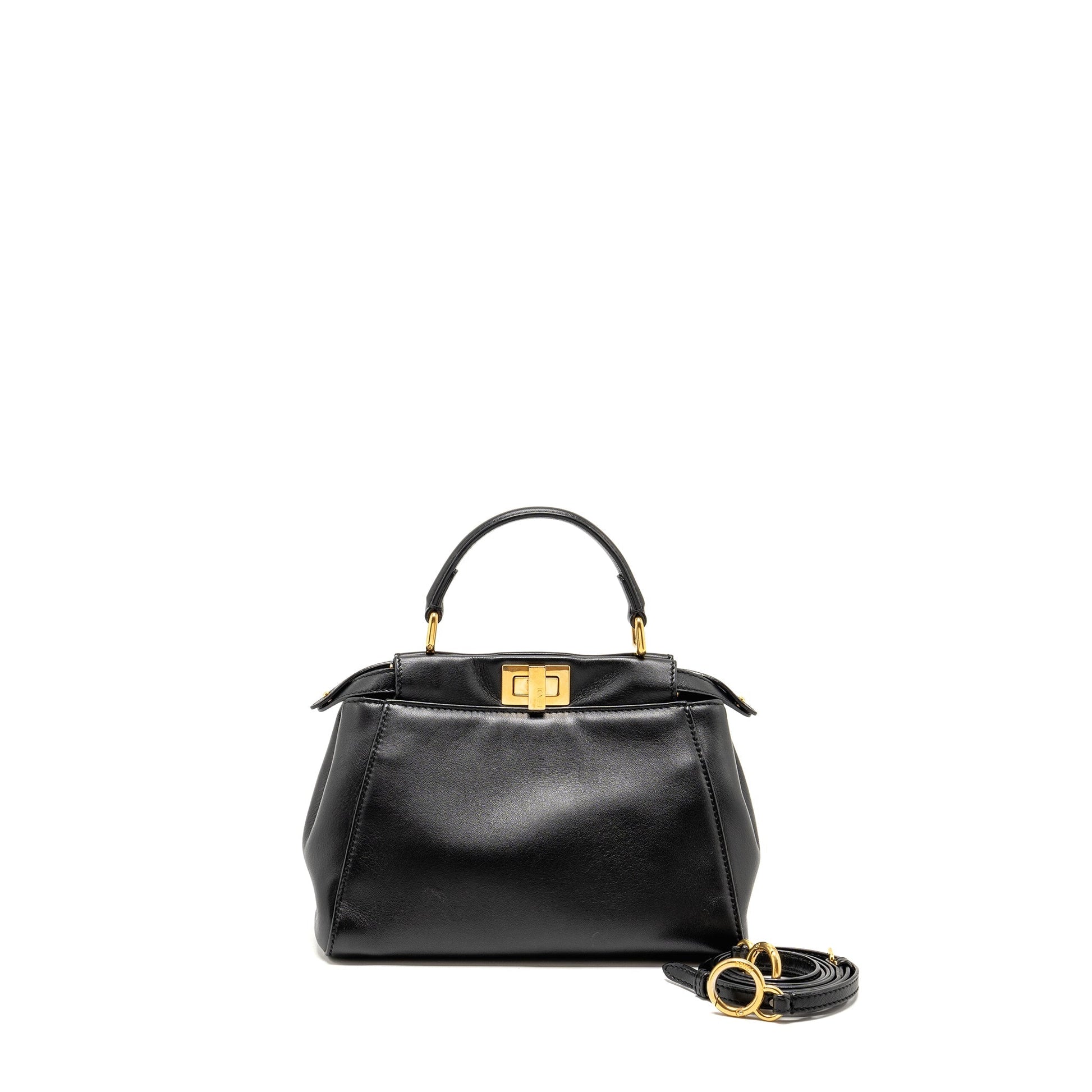 Fendi Peekaboo Handbag Lambskin Black Mini Travel Bag Fendi Bag 2