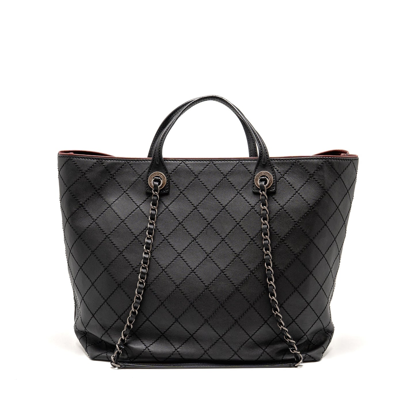 Chanel on road stitched calfskin ruthenium hardware Black White Silver Small Tote Bag