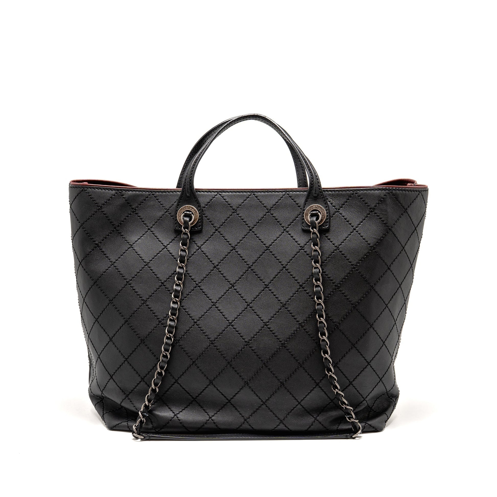 Chanel on road stitched calfskin ruthenium hardware Black White Silver Small Tote Bag