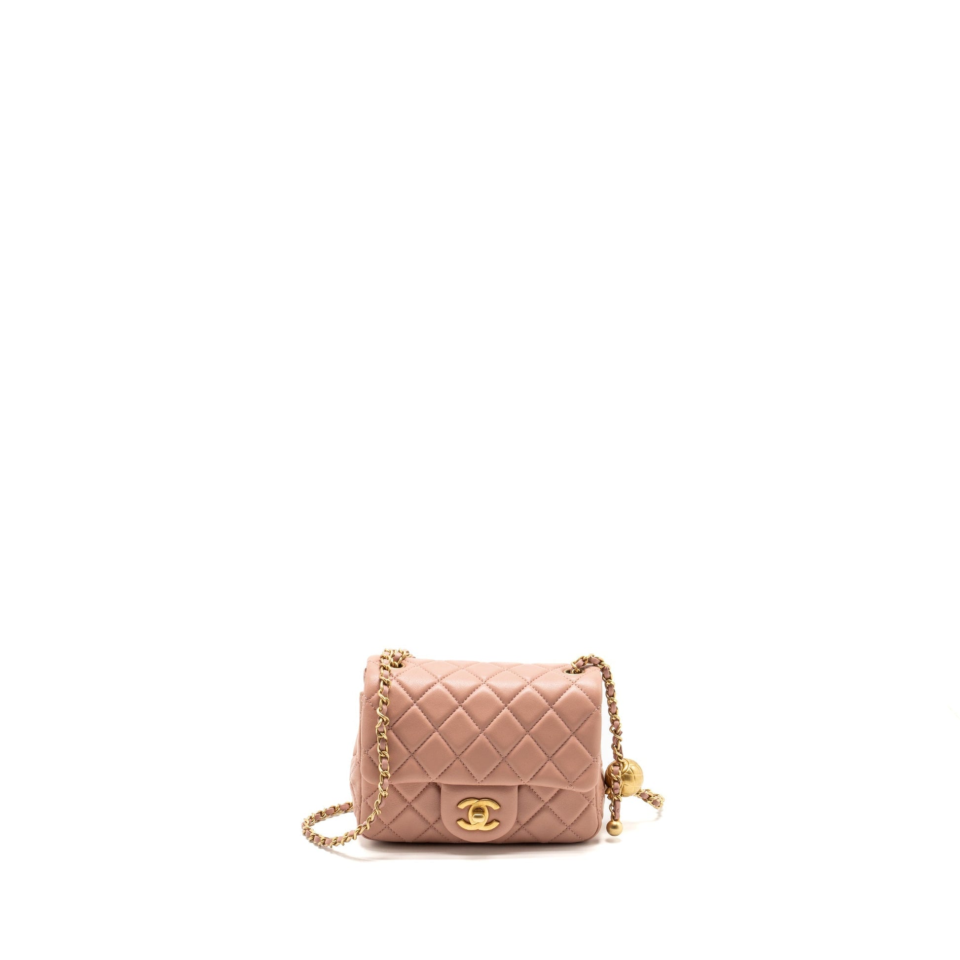 Chanel Pearl Crush Square Flap Lambskin GHW Pink Shoulder Bag Pink Ghwmicrochip