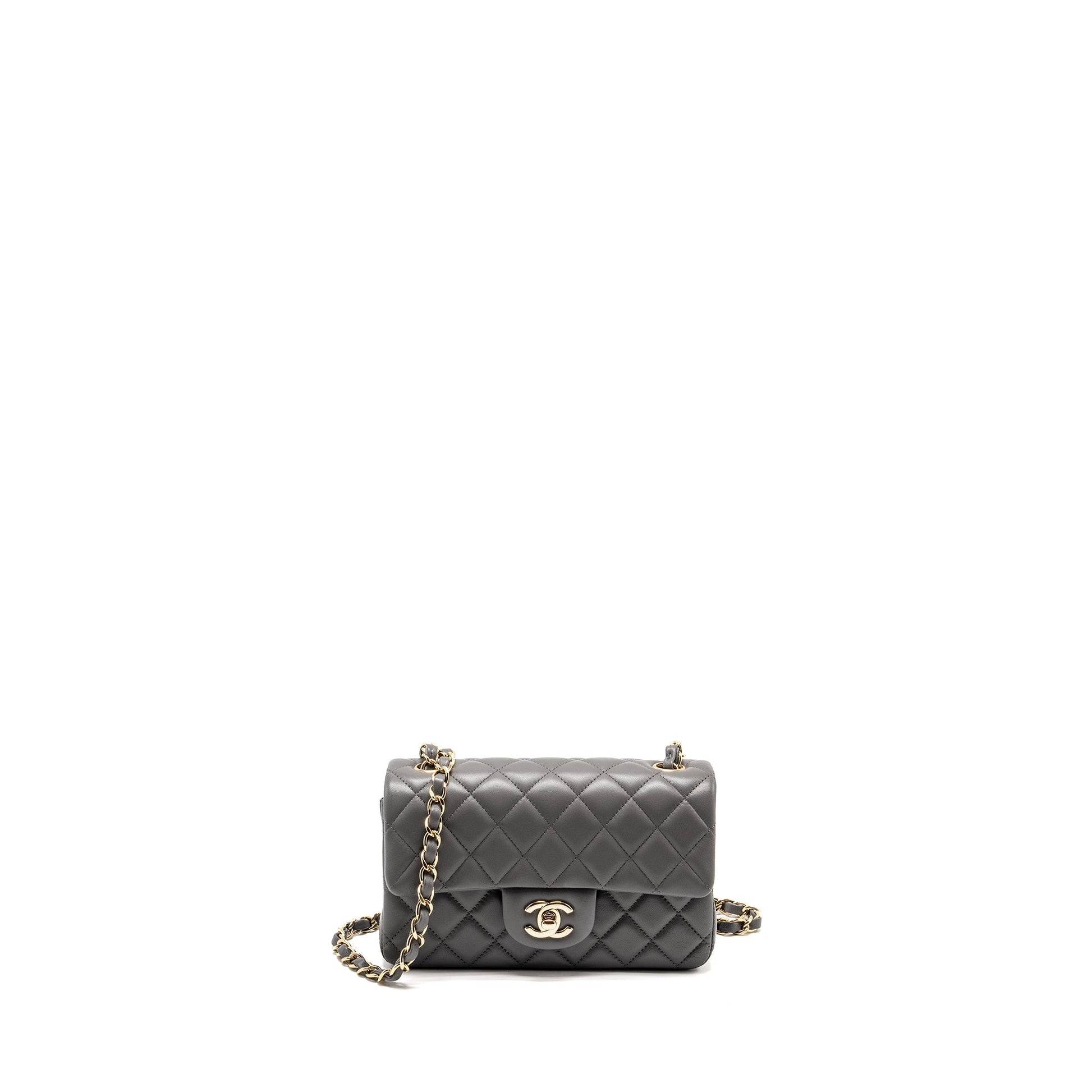 Chanel Rectangular Flap Lambskin LGHW microchip Grey Shoulder Bag