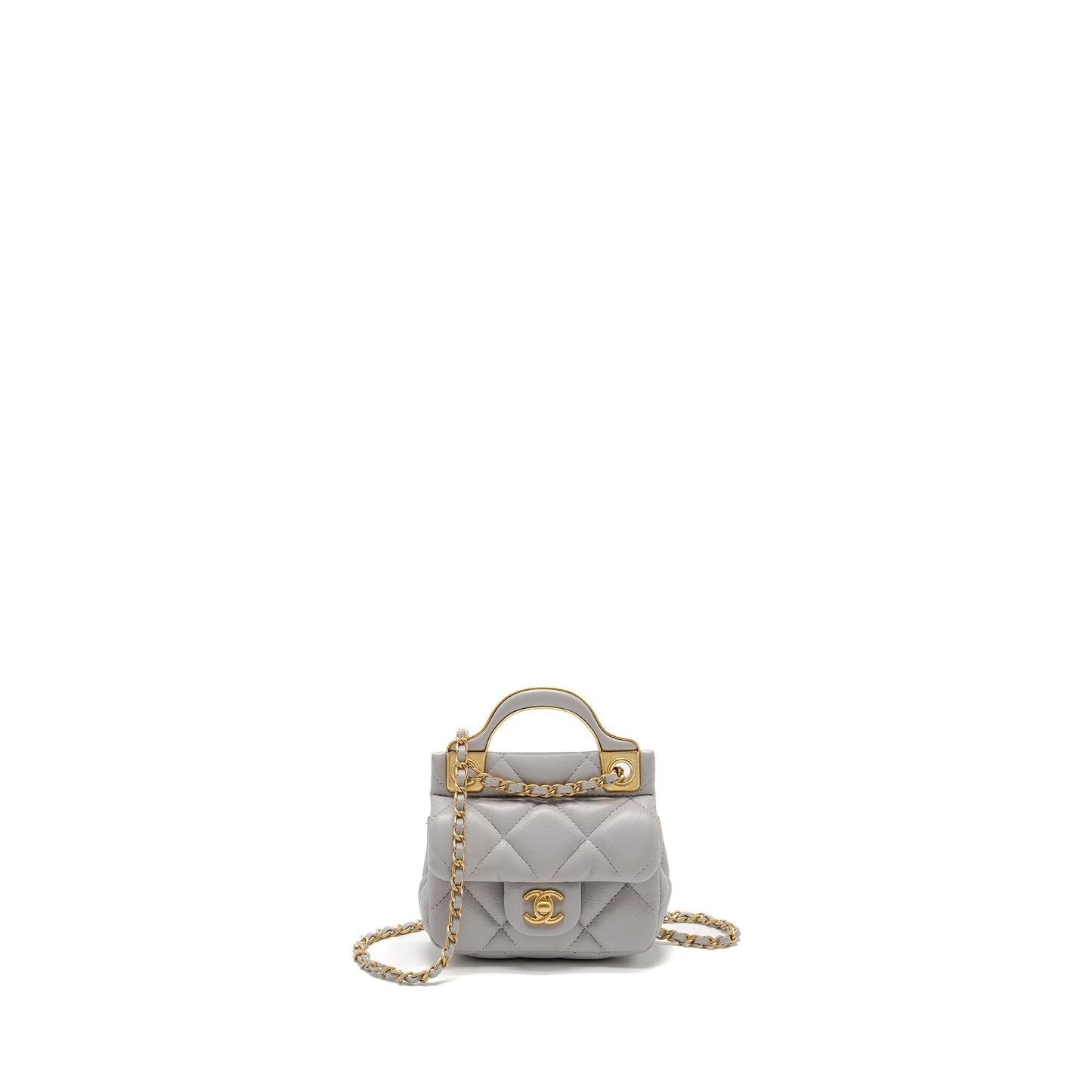 Chanel Quilted Flap Card Holder Lambskin GHW Grey Wallet Case